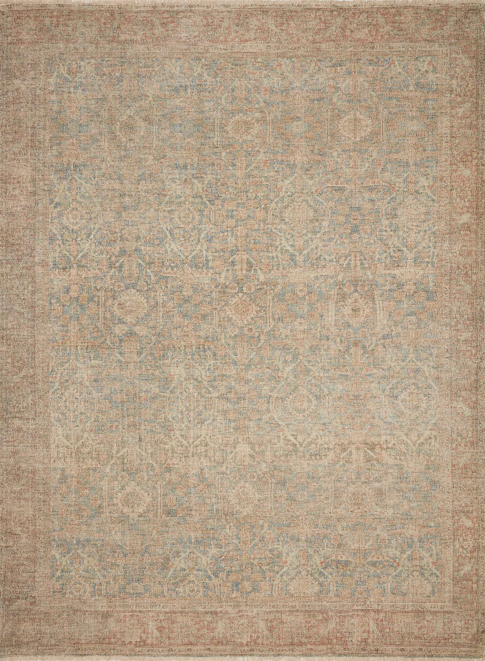front view of Priya Denim / Rust luxury Rug