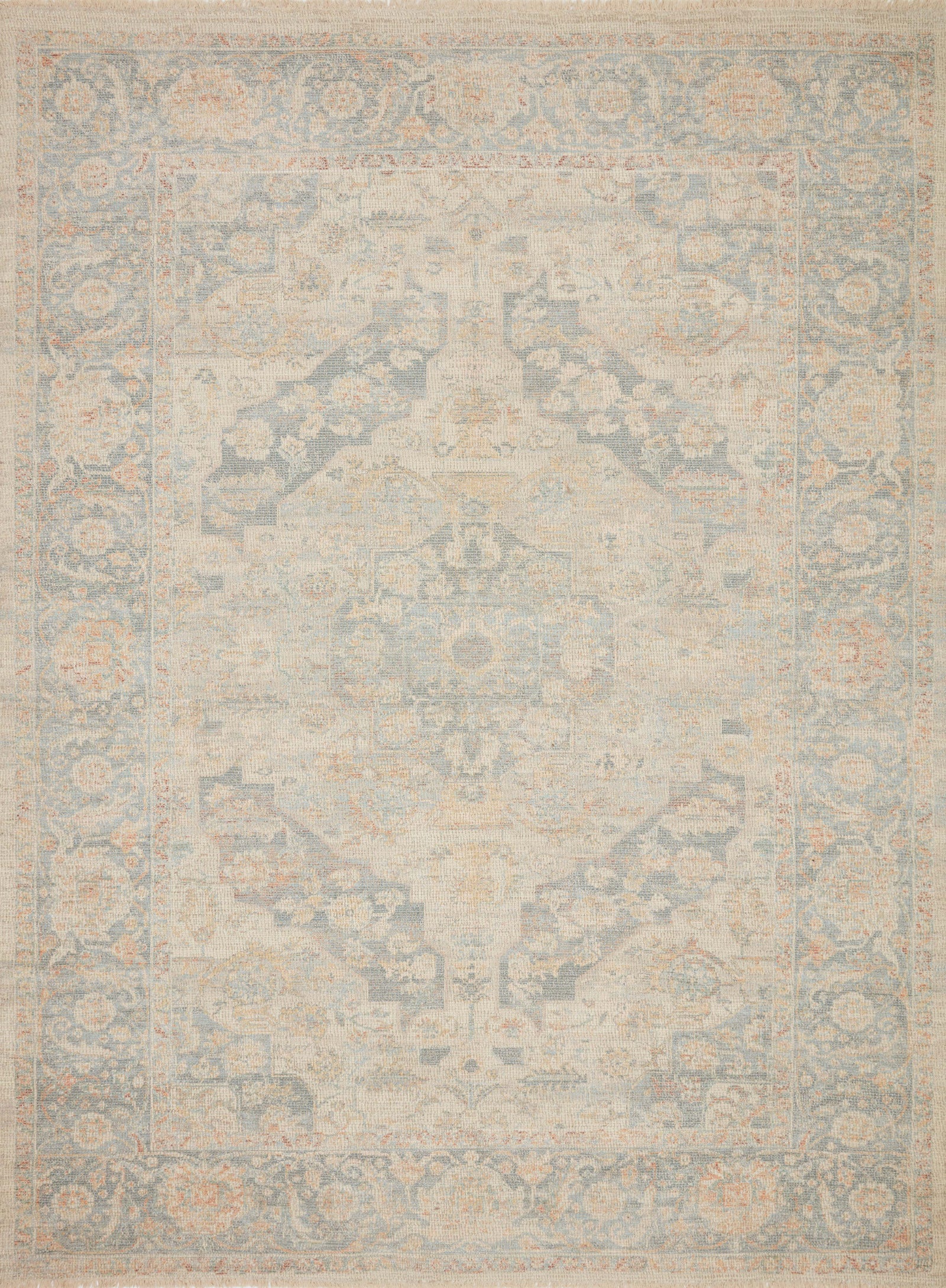 front view of Priya Bone / Bluestone luxury Rug