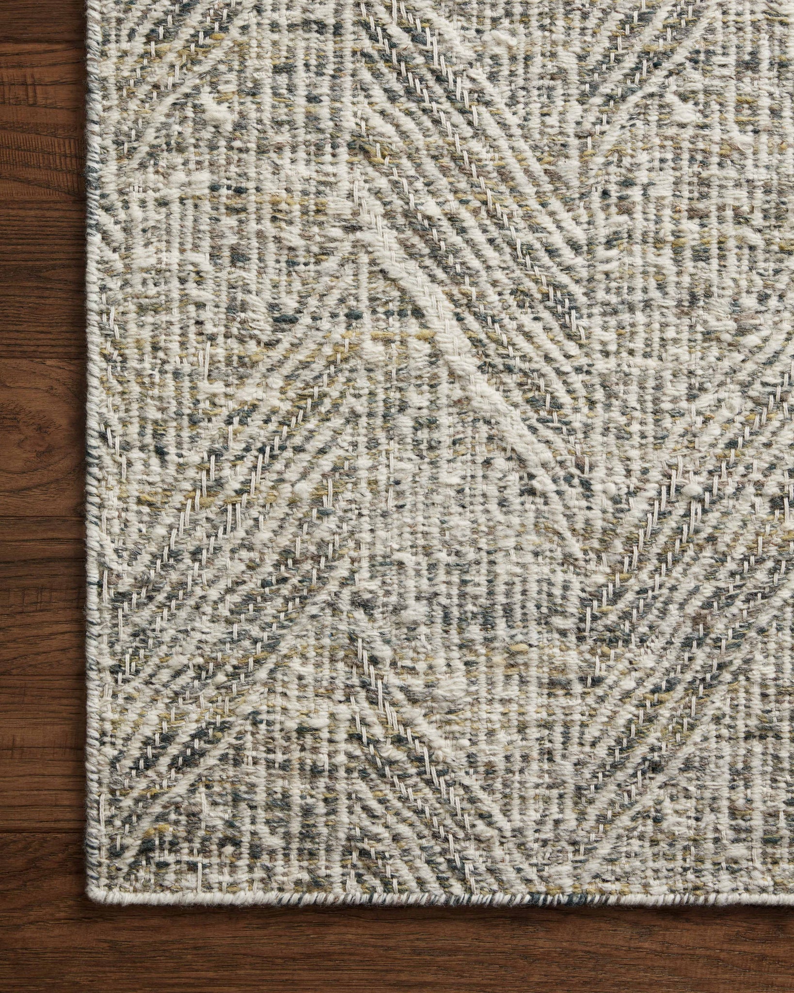 side view of Raven Moss / Ivory luxury Rug