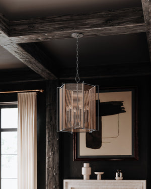 Ramon Lantern 22" styled in a foyer for warm, layered light at Laurie Yapp Home.