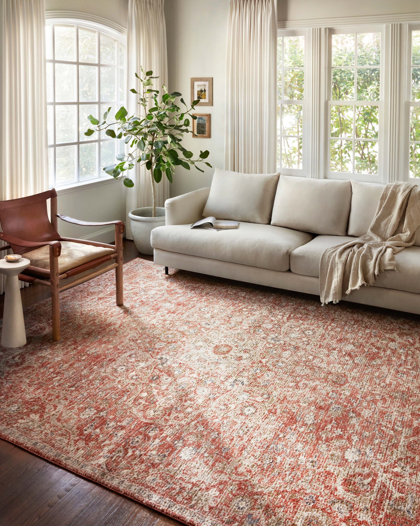 angle view of Saban Rust / Beige luxury Rug