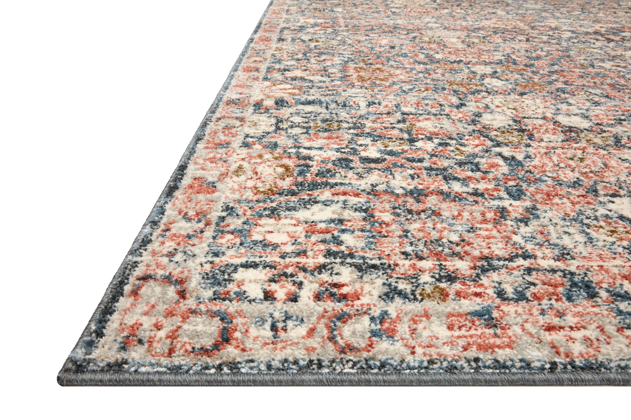 side view of Saban Navy / Rust luxury Rug