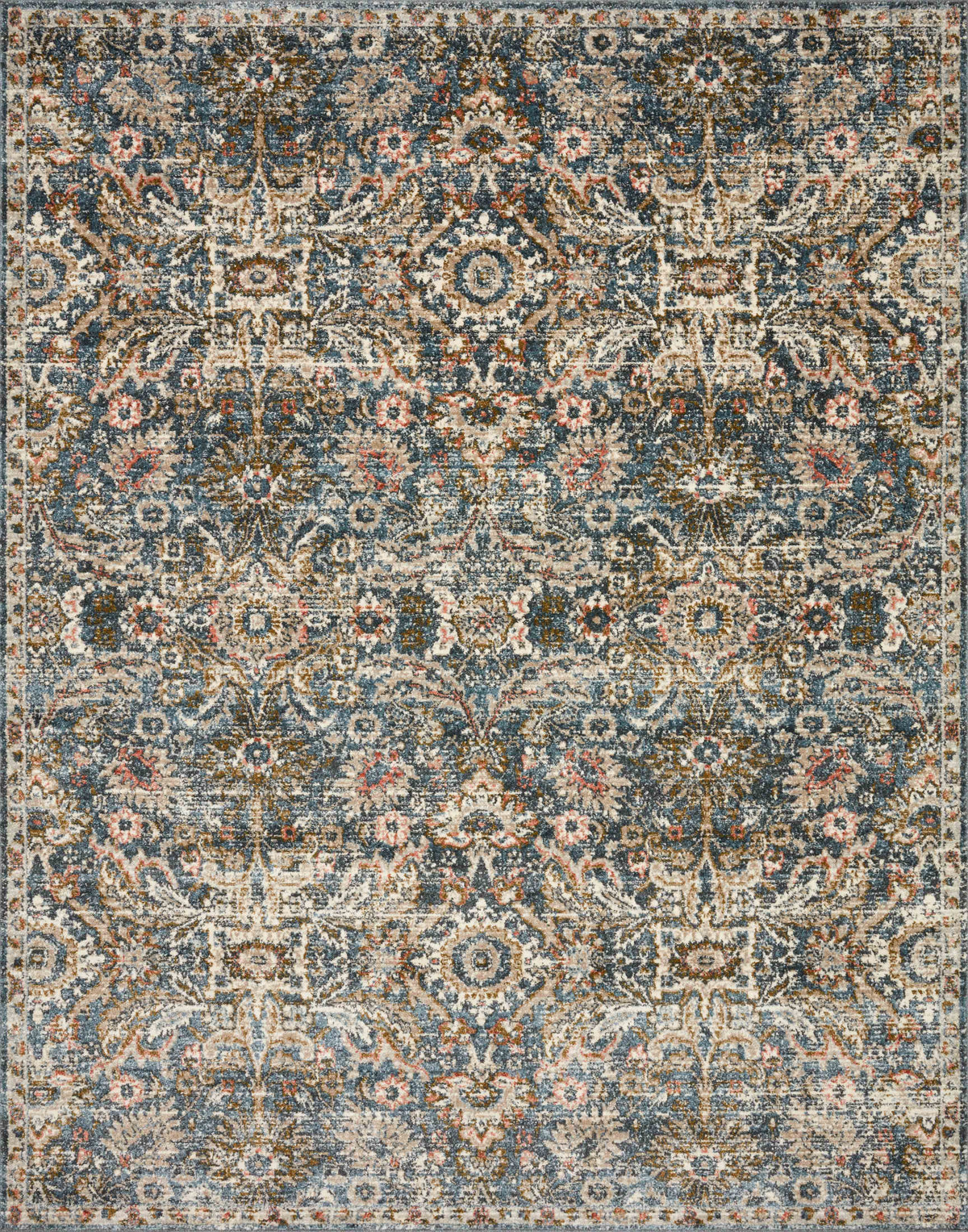 front view of Saban Blue / Sand luxury Rug