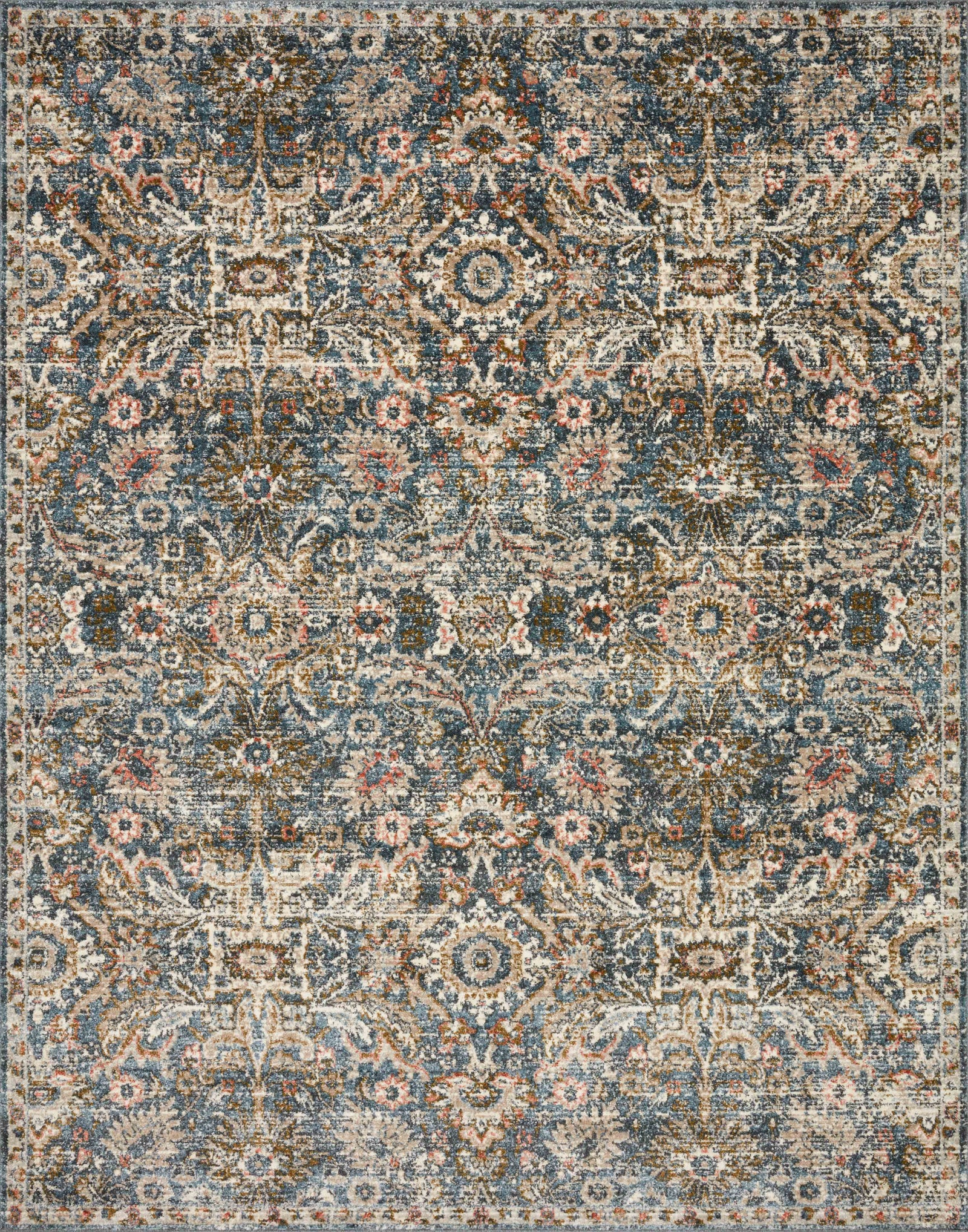 front view of Saban Blue / Sand luxury Rug