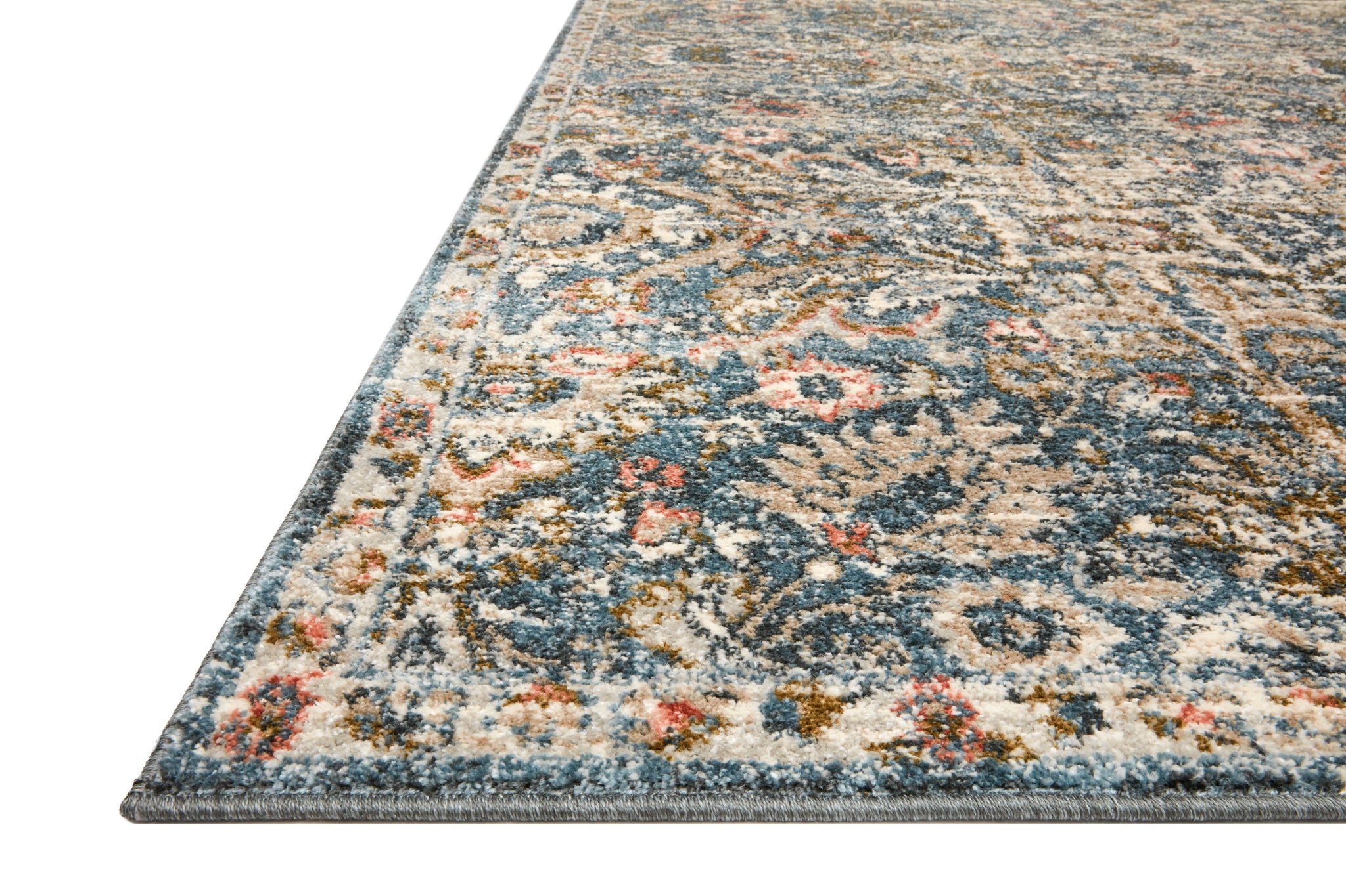 side view of Saban Blue / Sand luxury Rug
