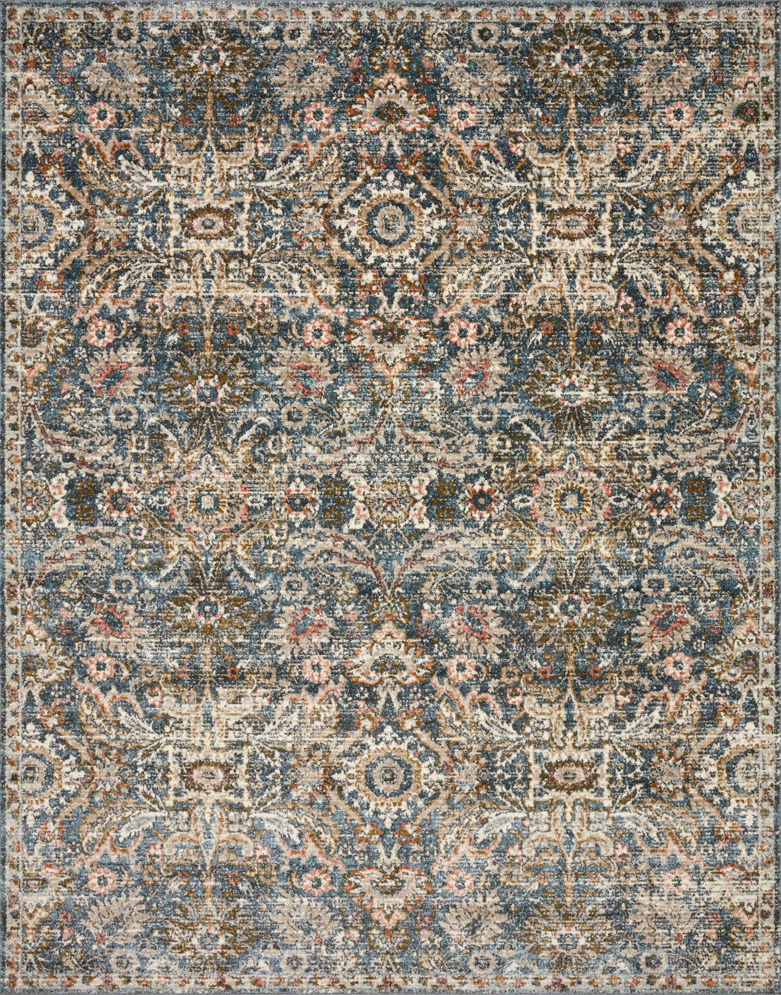 front view of Saban Blue / Sand luxury Rug