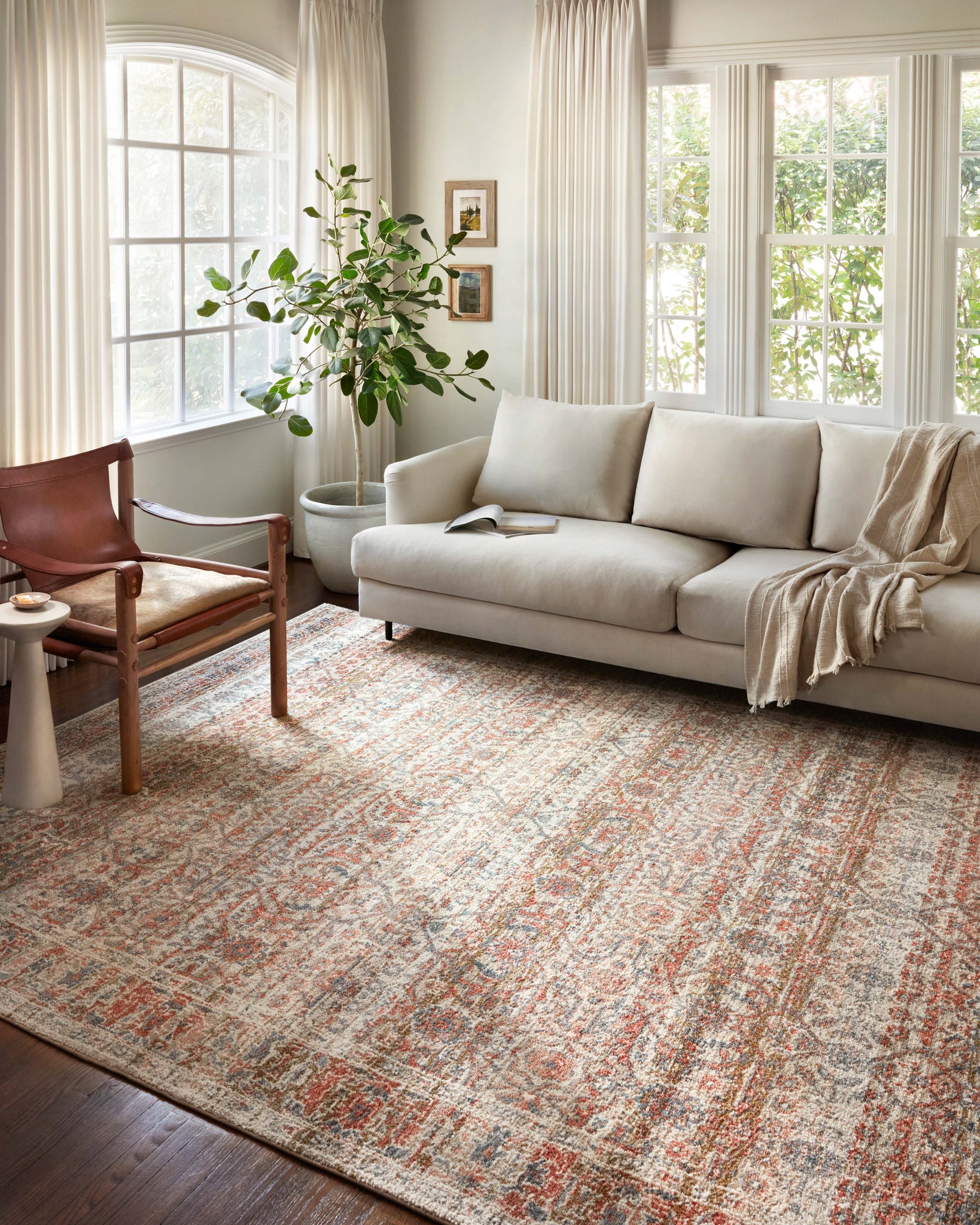 angle view of Saban Sand / Rust luxury Rug