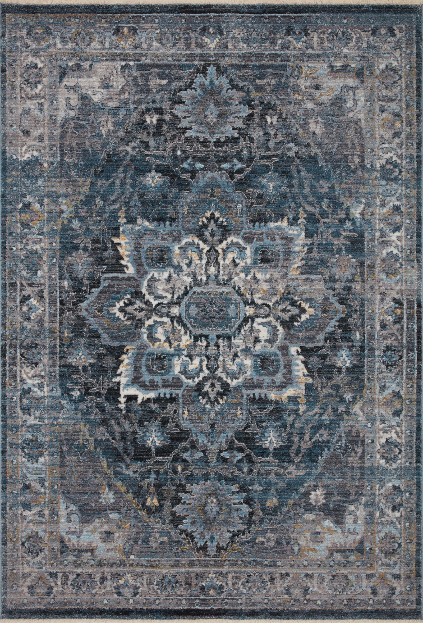 front view of Samra Denim / Grey luxury Rug