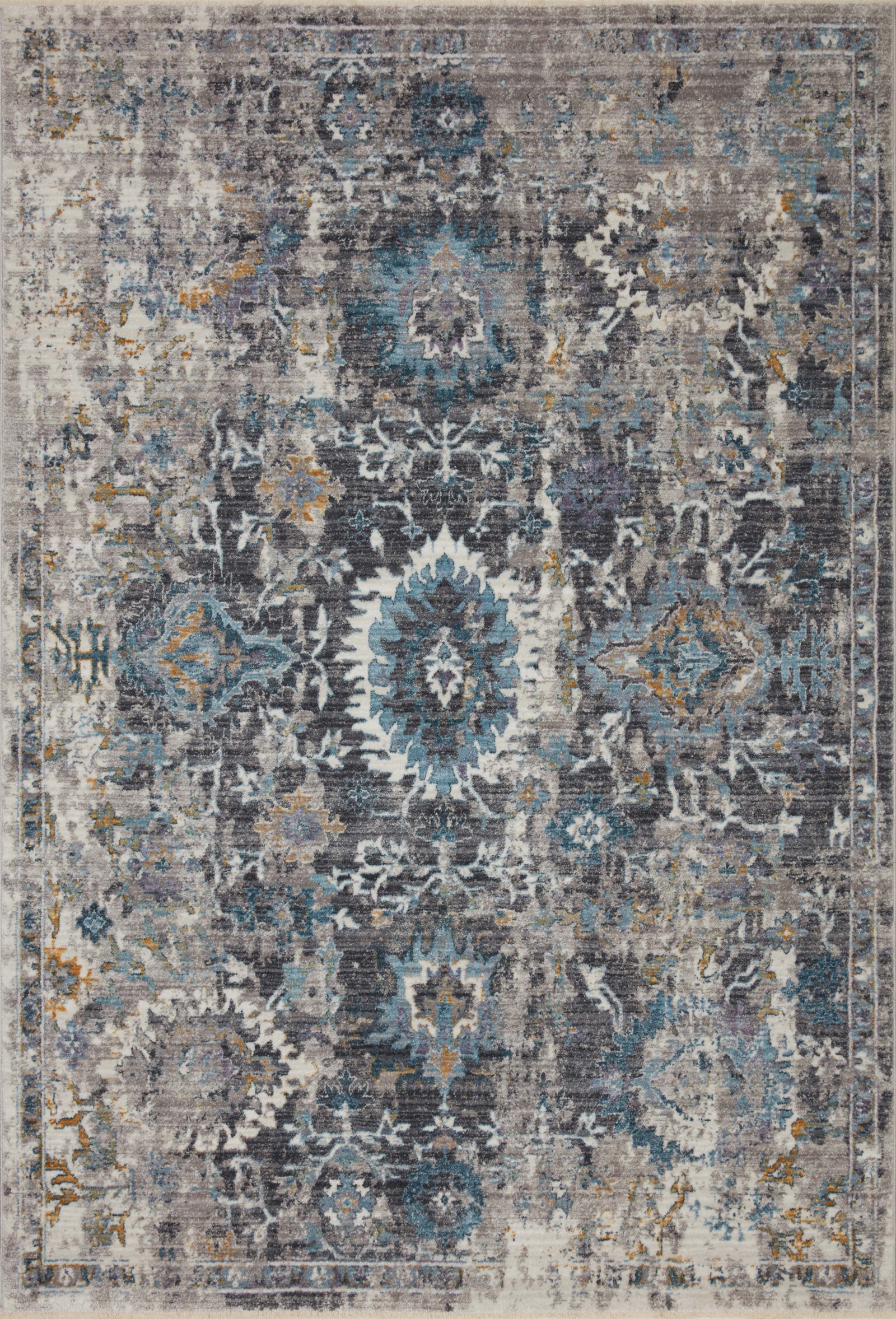 front view of Samra Grey / Multi luxury Rug