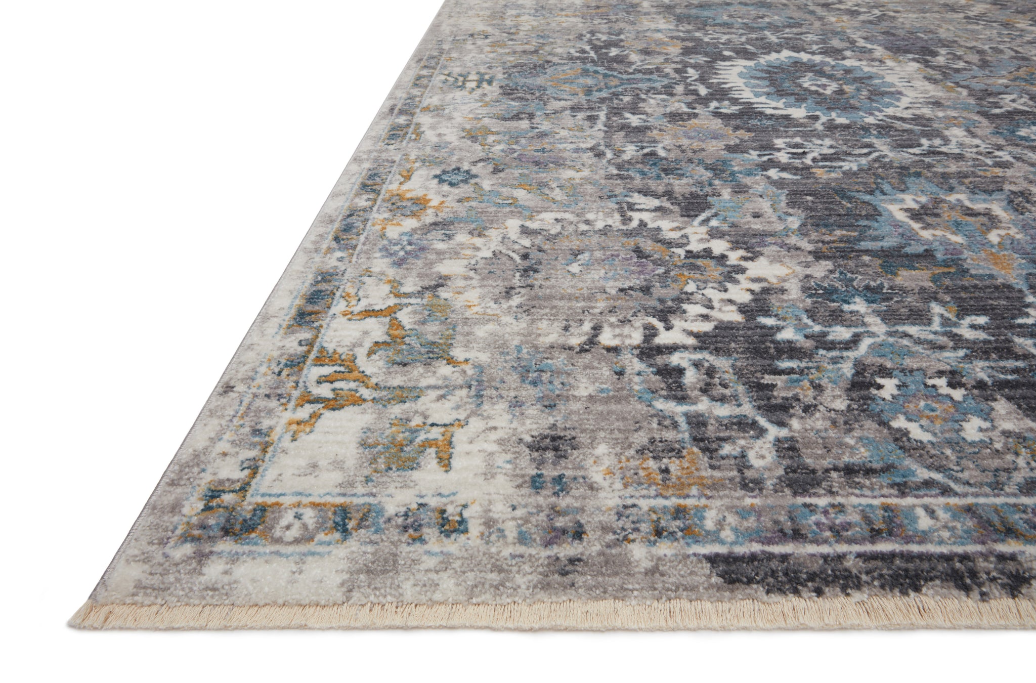 side view of Samra Grey / Multi luxury Rug