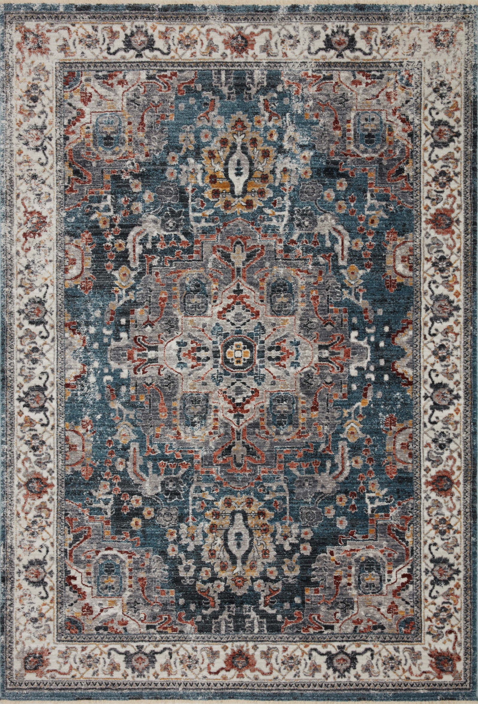 front view of Samra Slate / Multi luxury Rug