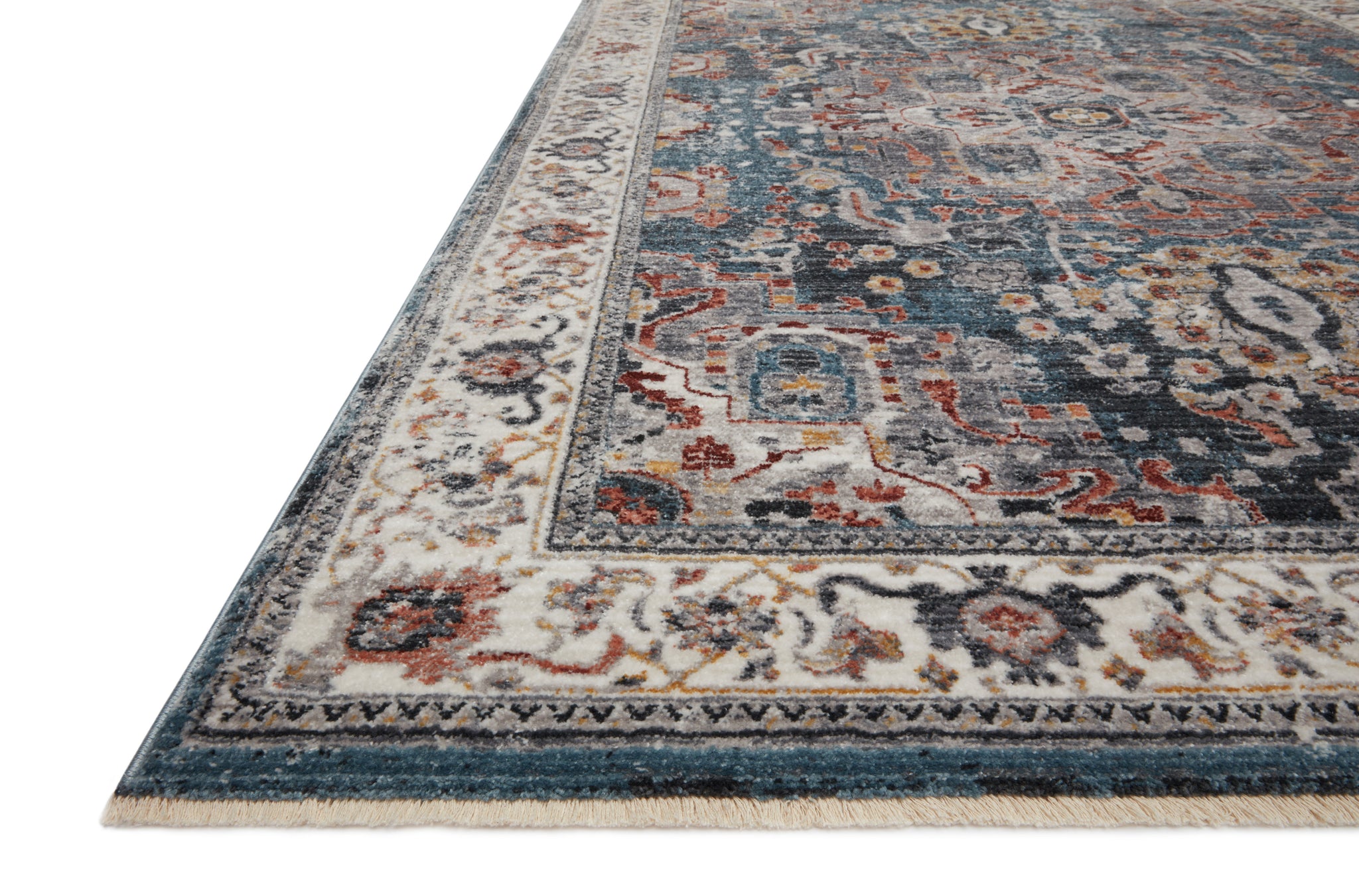 side view of Samra Slate / Multi luxury Rug