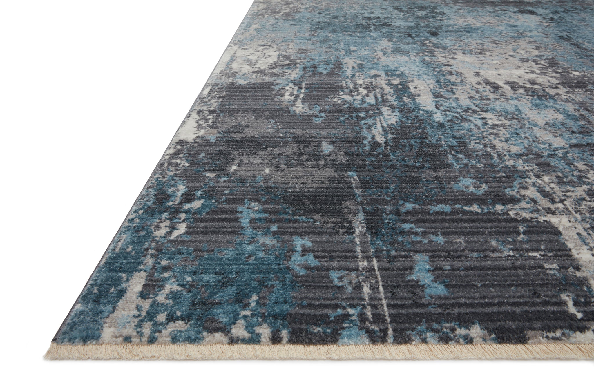 side view of Samra Charcoal / Sky luxury Rug