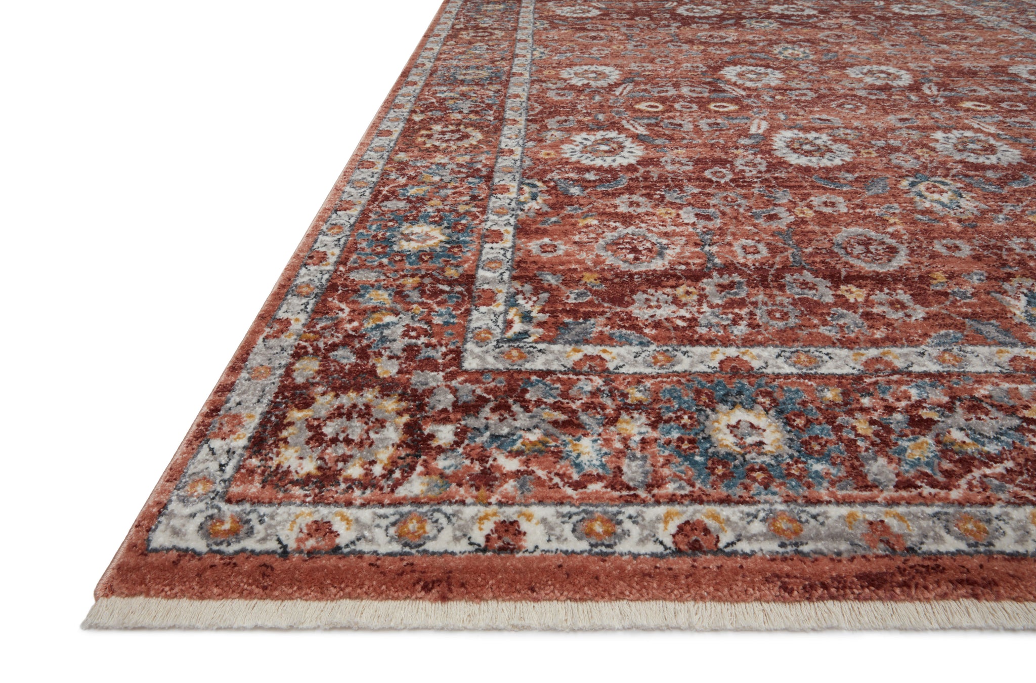 side view of Samra Brick / Multi luxury Rug