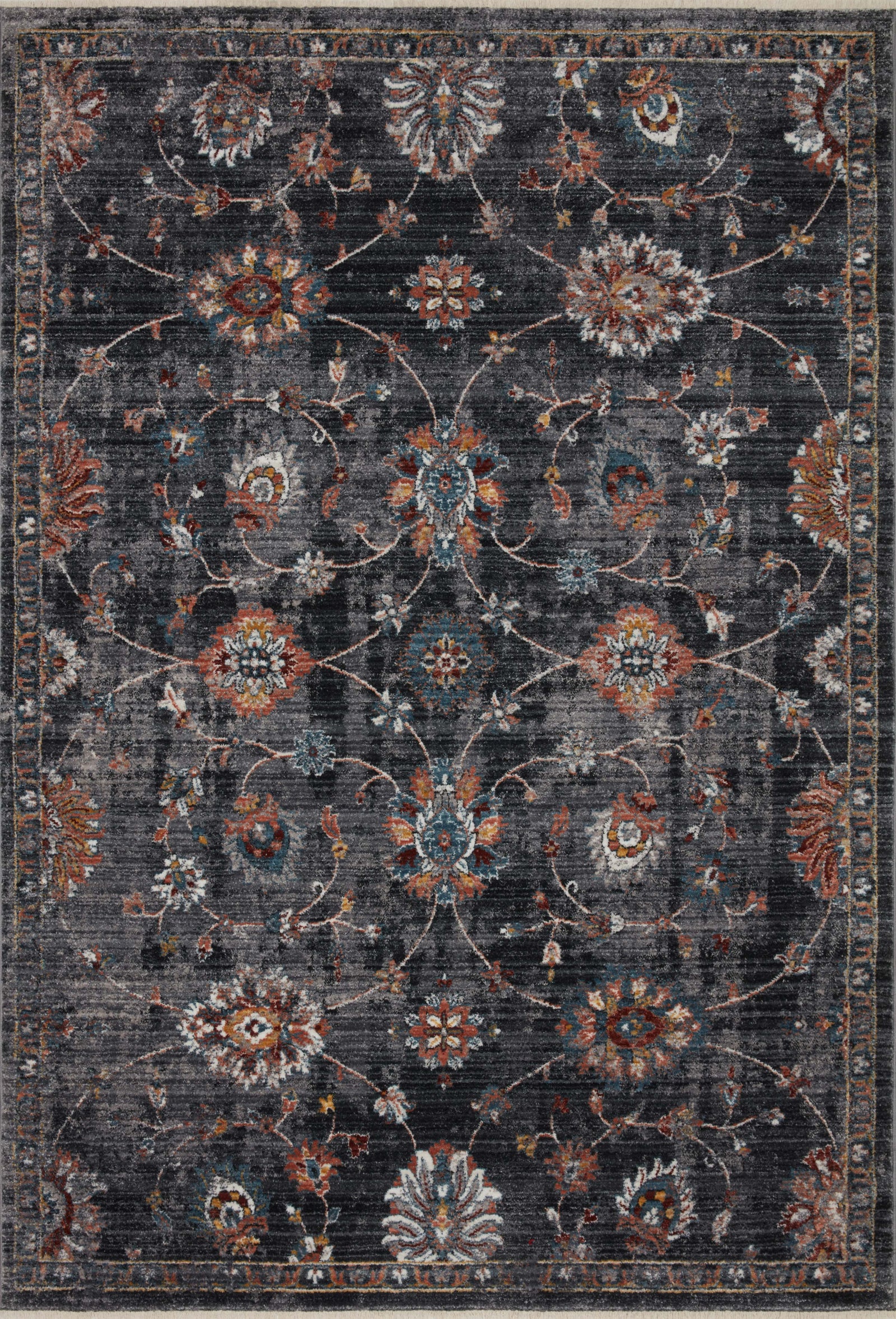 front view of Samra Charcoal / Multi luxury Rug