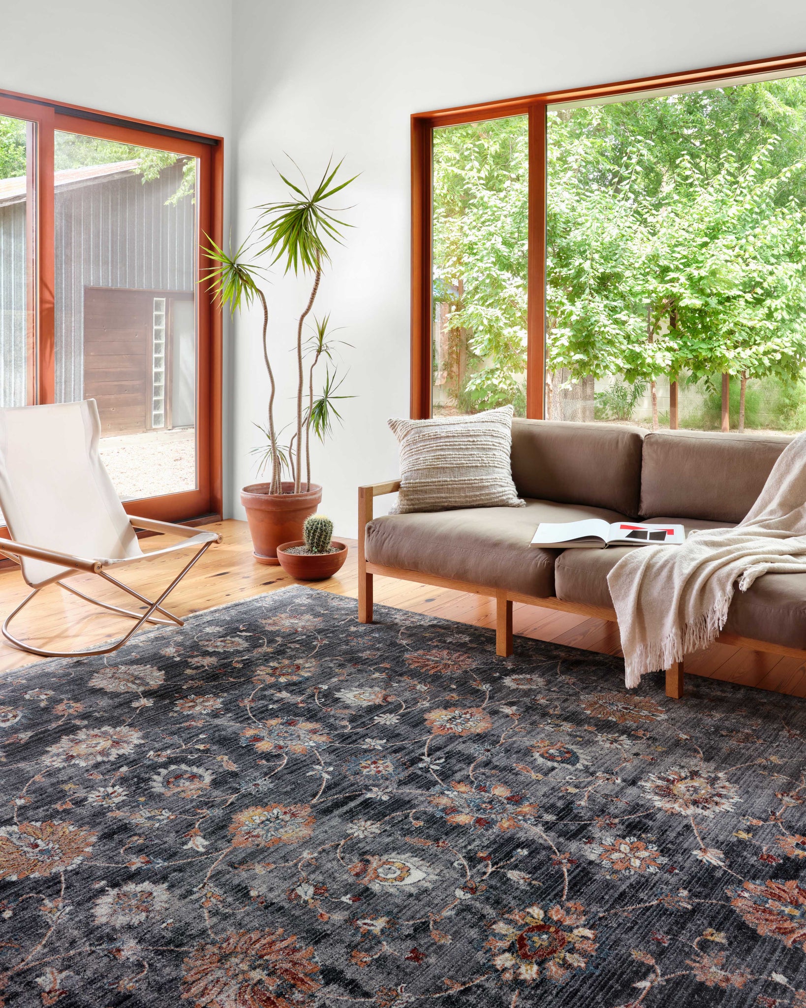 angle view of Samra Charcoal / Multi luxury Rug