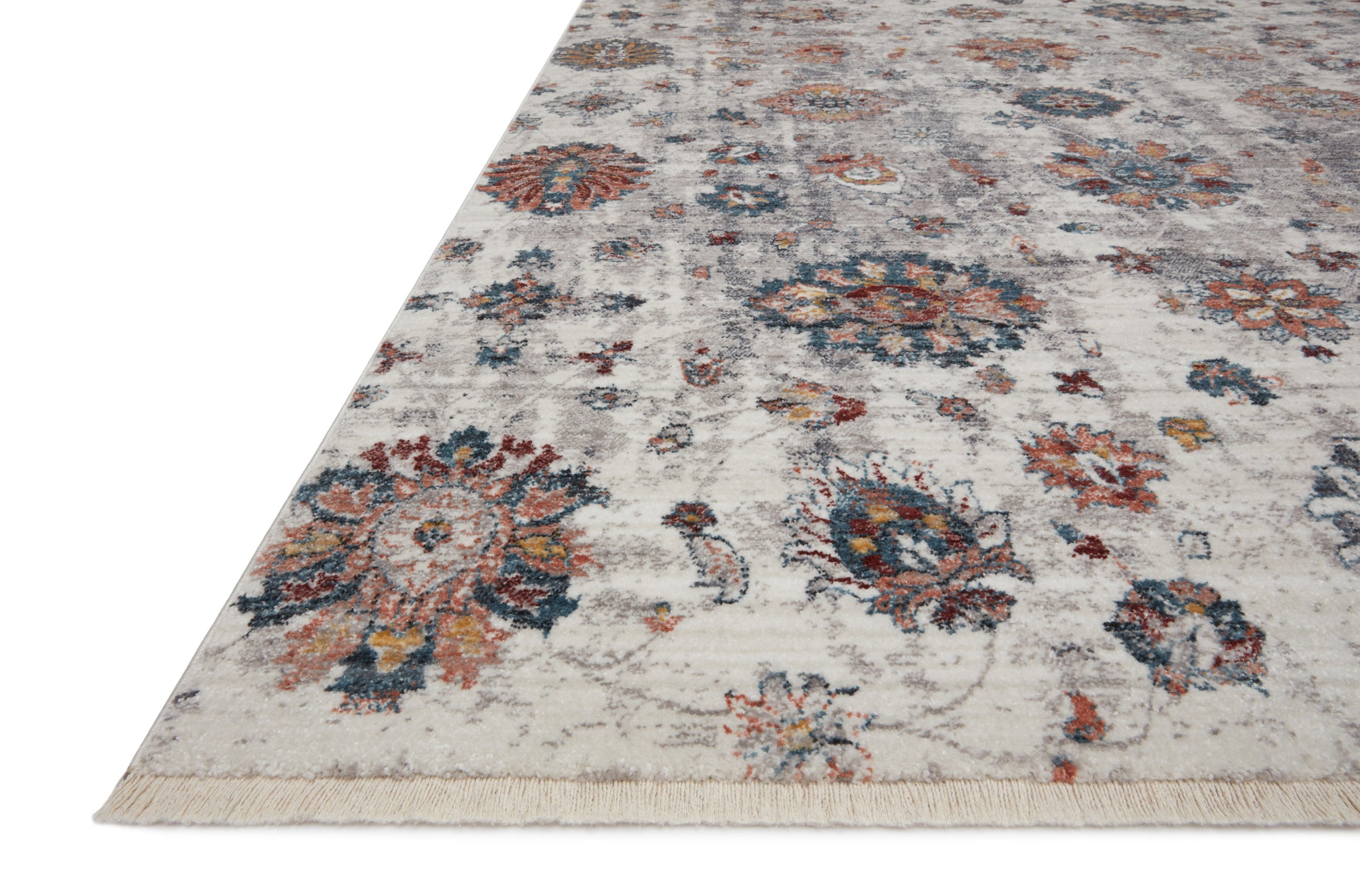 side view of Samra Ivory / Multi luxury Rug