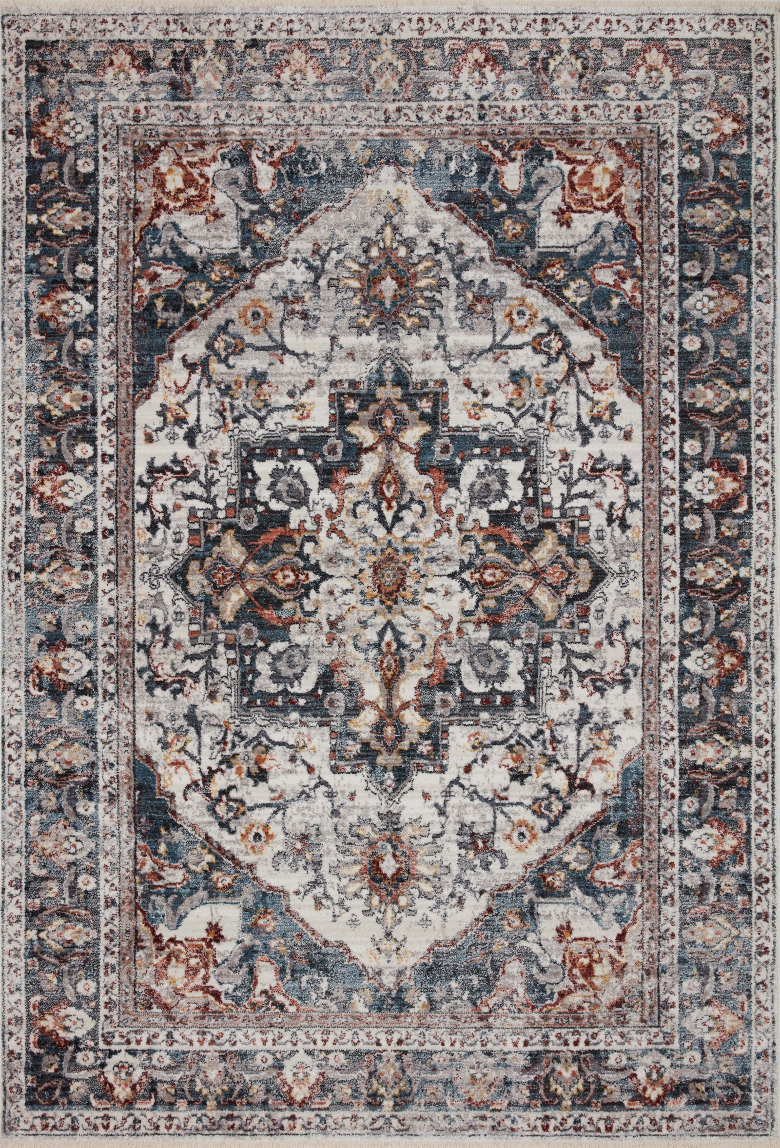 front view of Samra Ivory / Denim luxury Rug