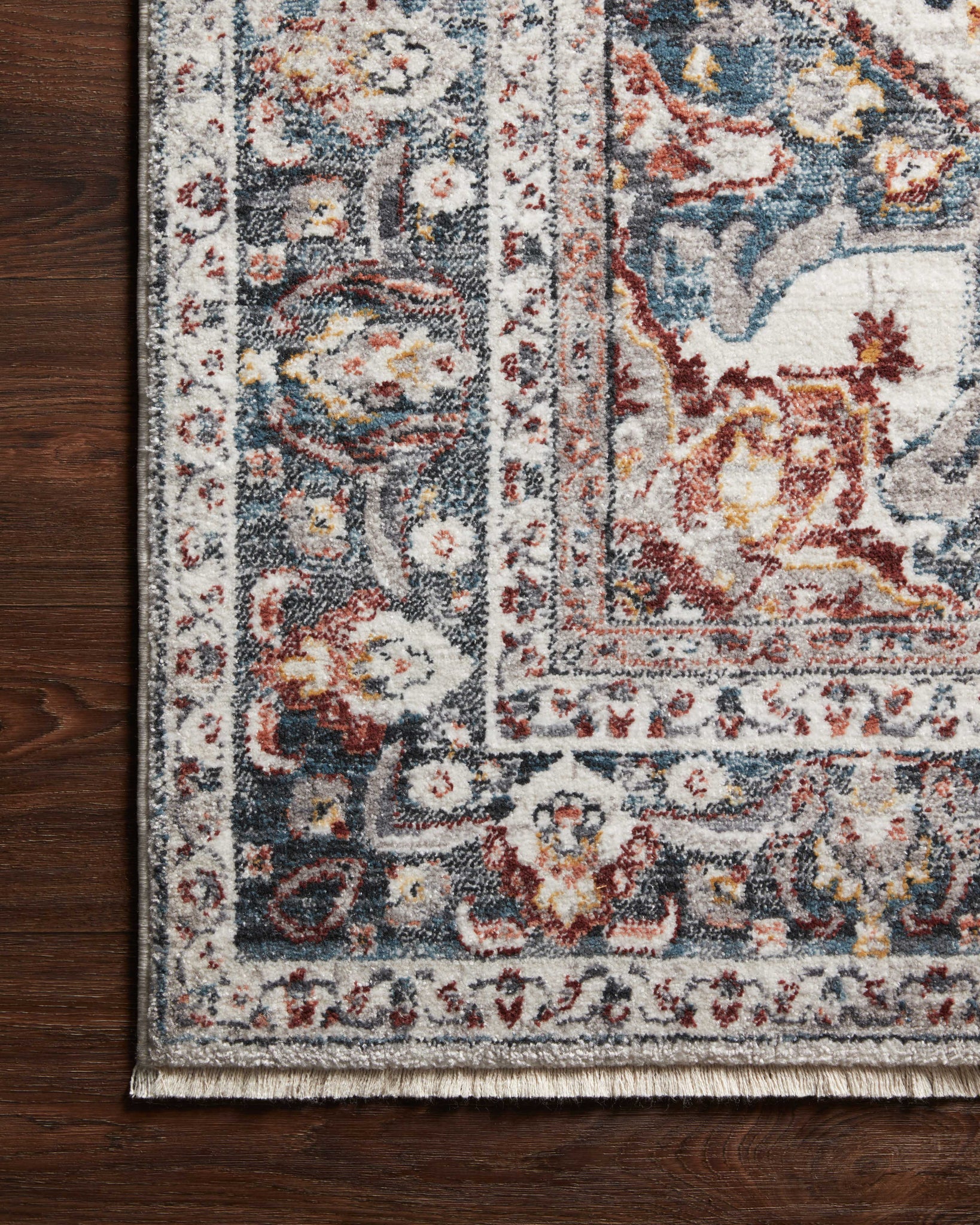 lifestyle view of Samra Ivory / Denim luxury Rug