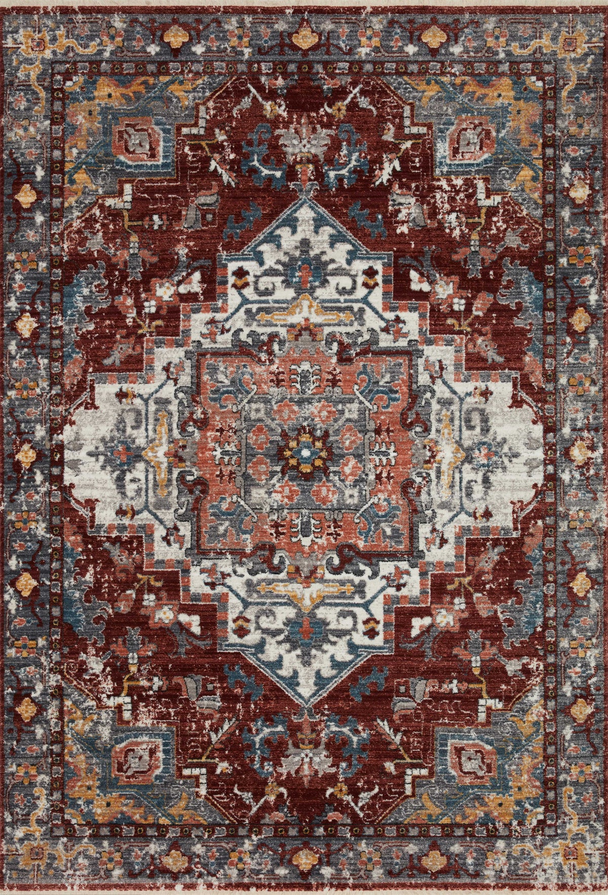 front view of Samra Brick / Grey luxury Rug