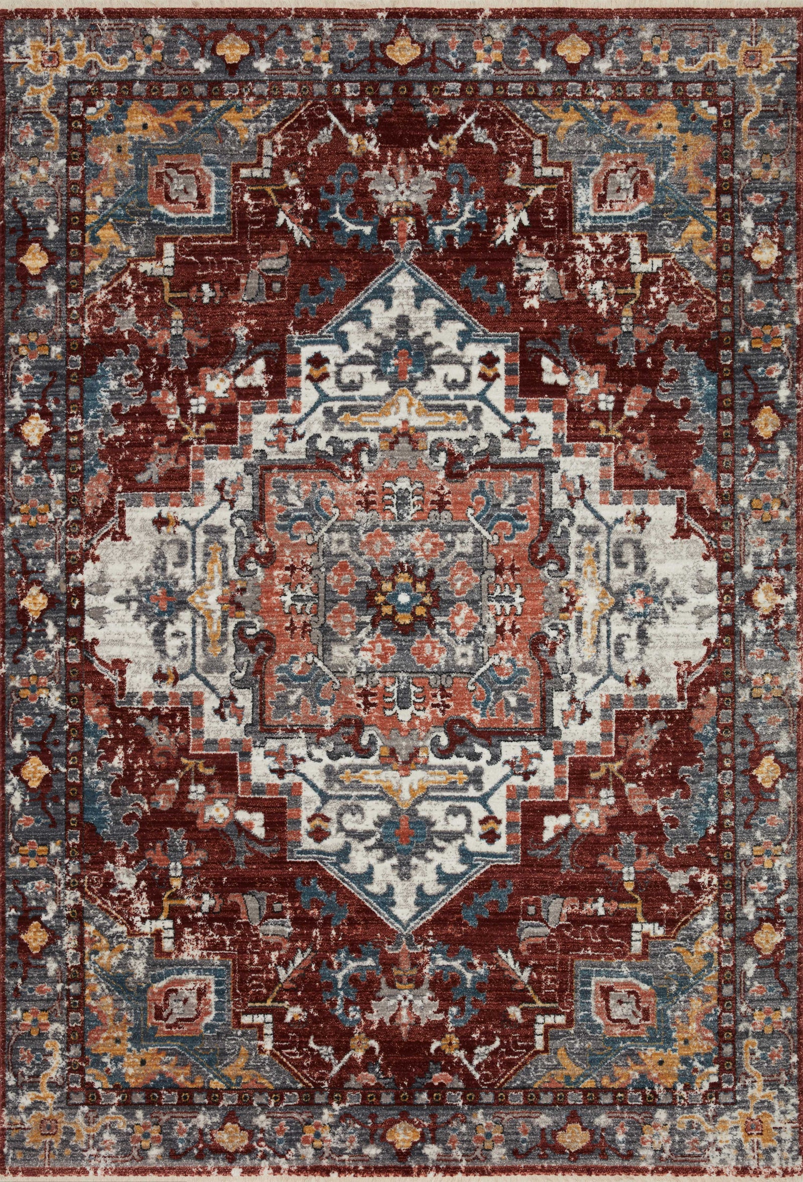 front view of Samra Brick / Grey luxury Rug