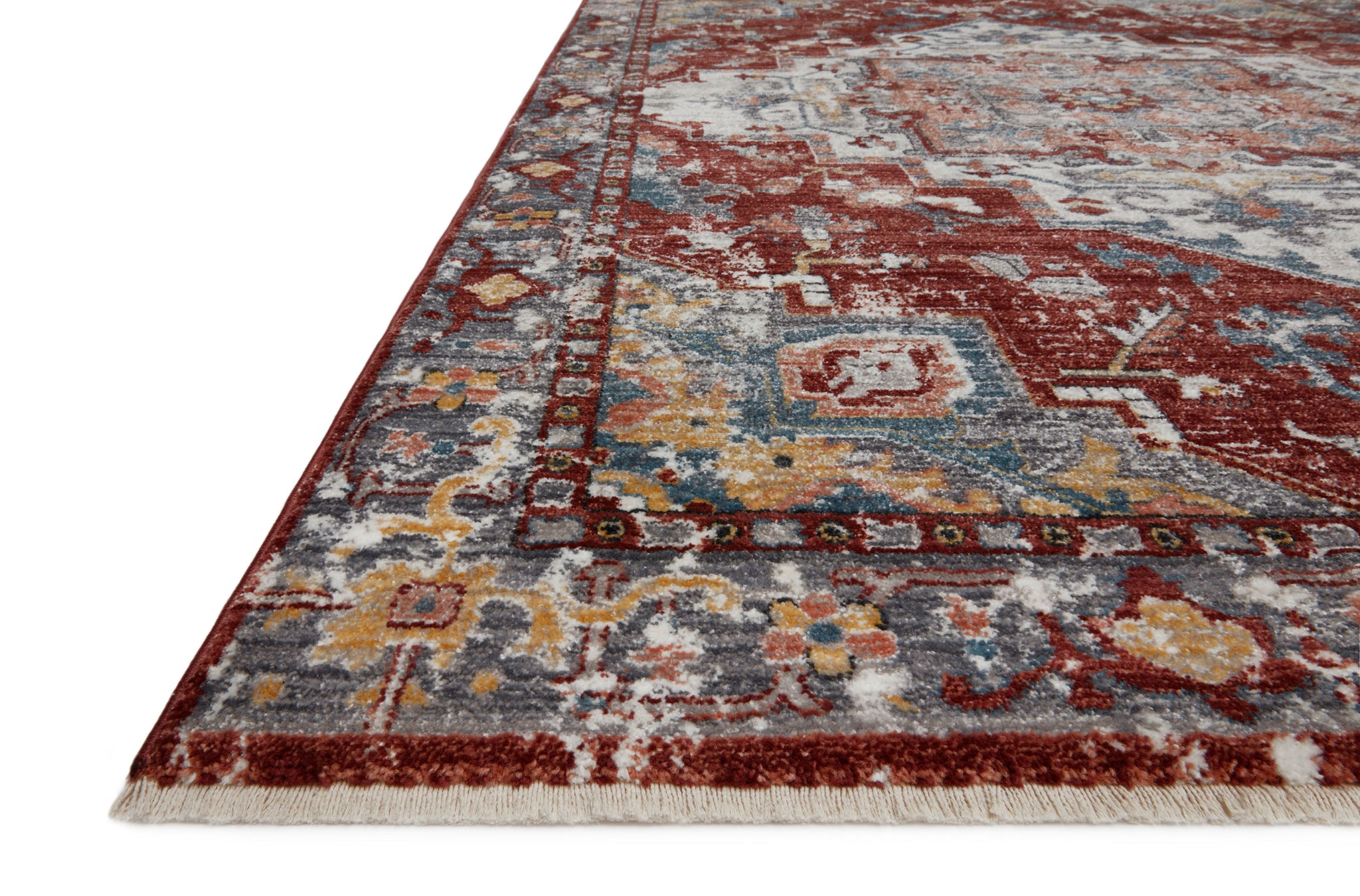 side view of Samra Brick / Grey luxury Rug