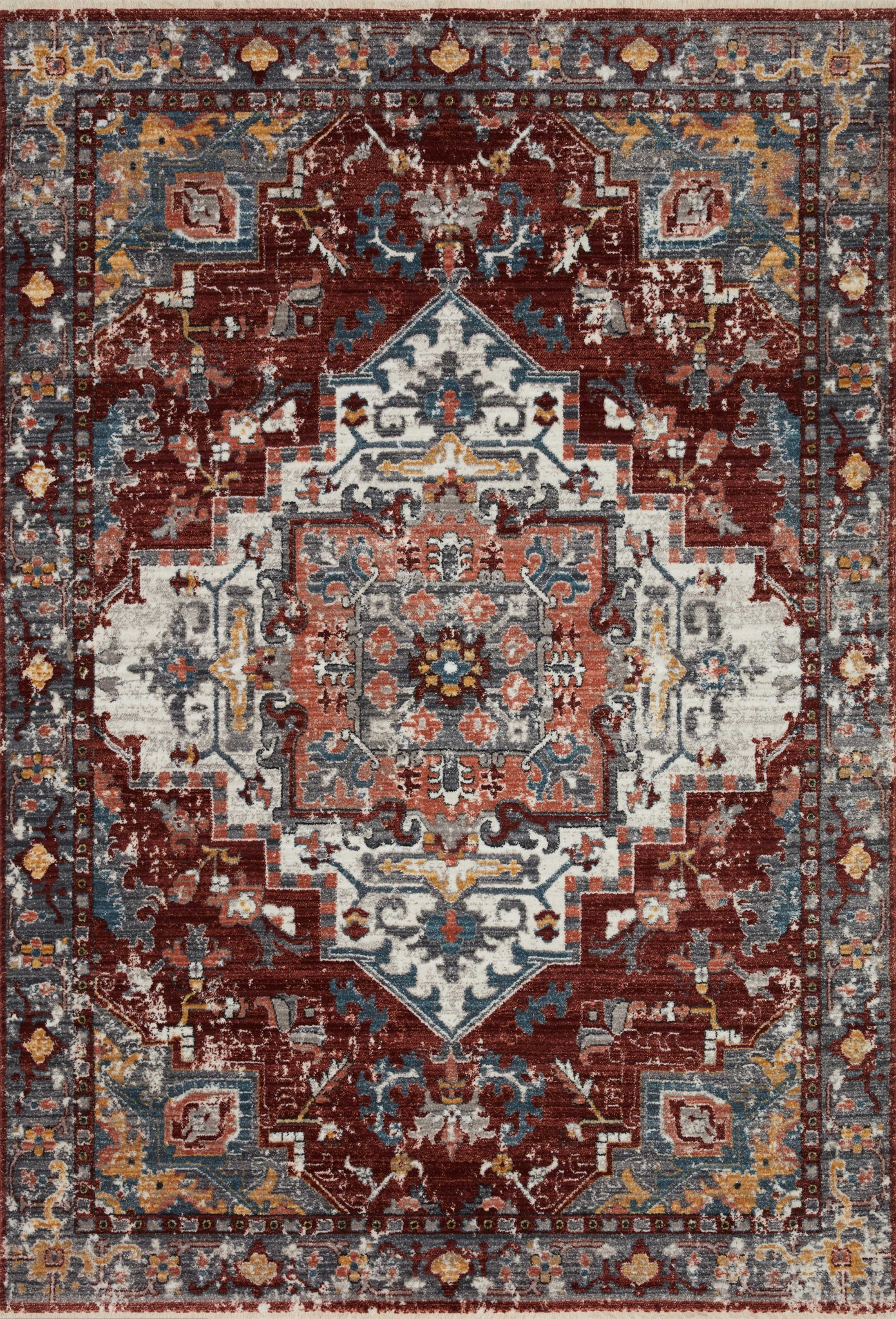 front view of Samra Brick / Grey luxury Rug
