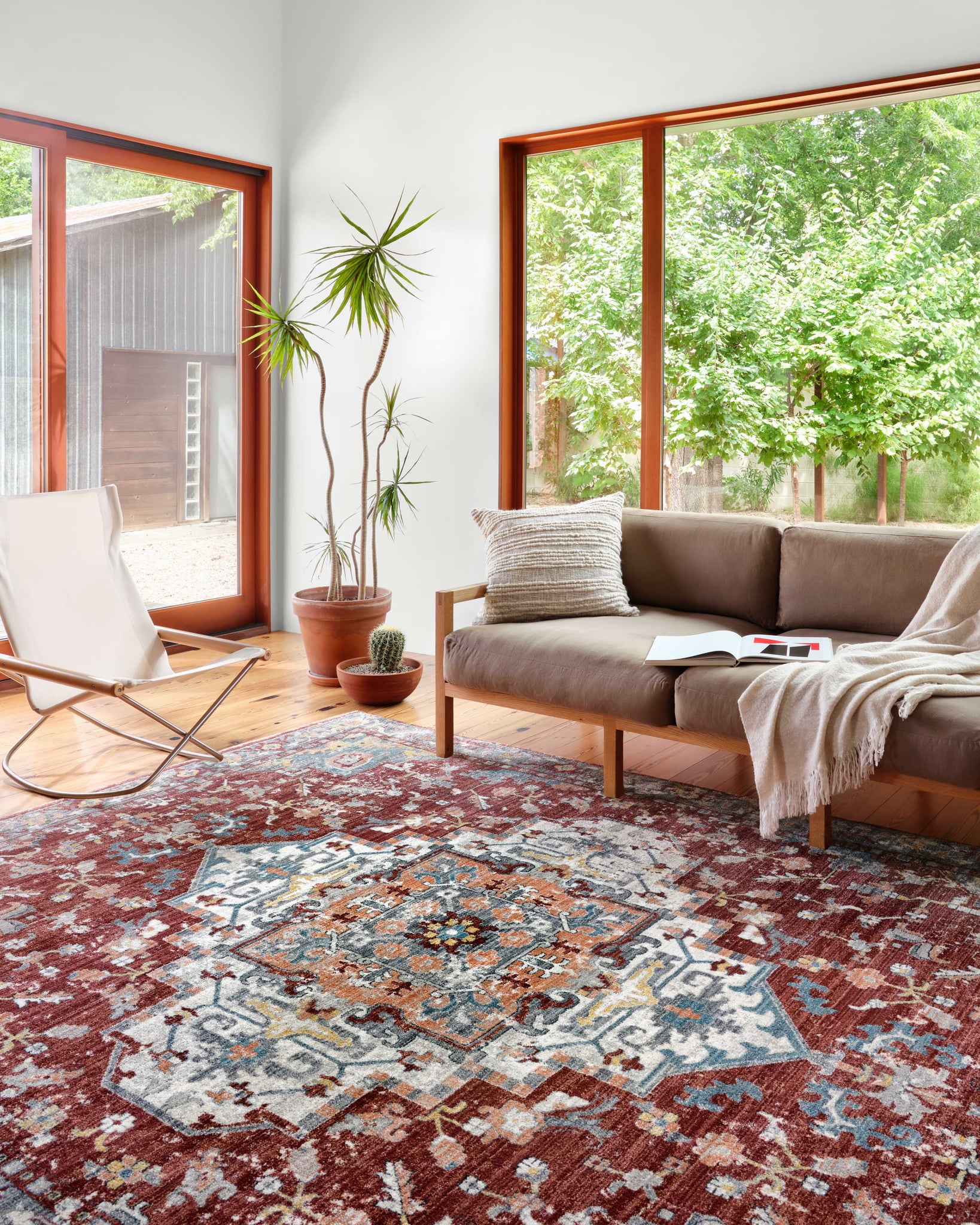 angle view of Samra Brick / Grey luxury Rug