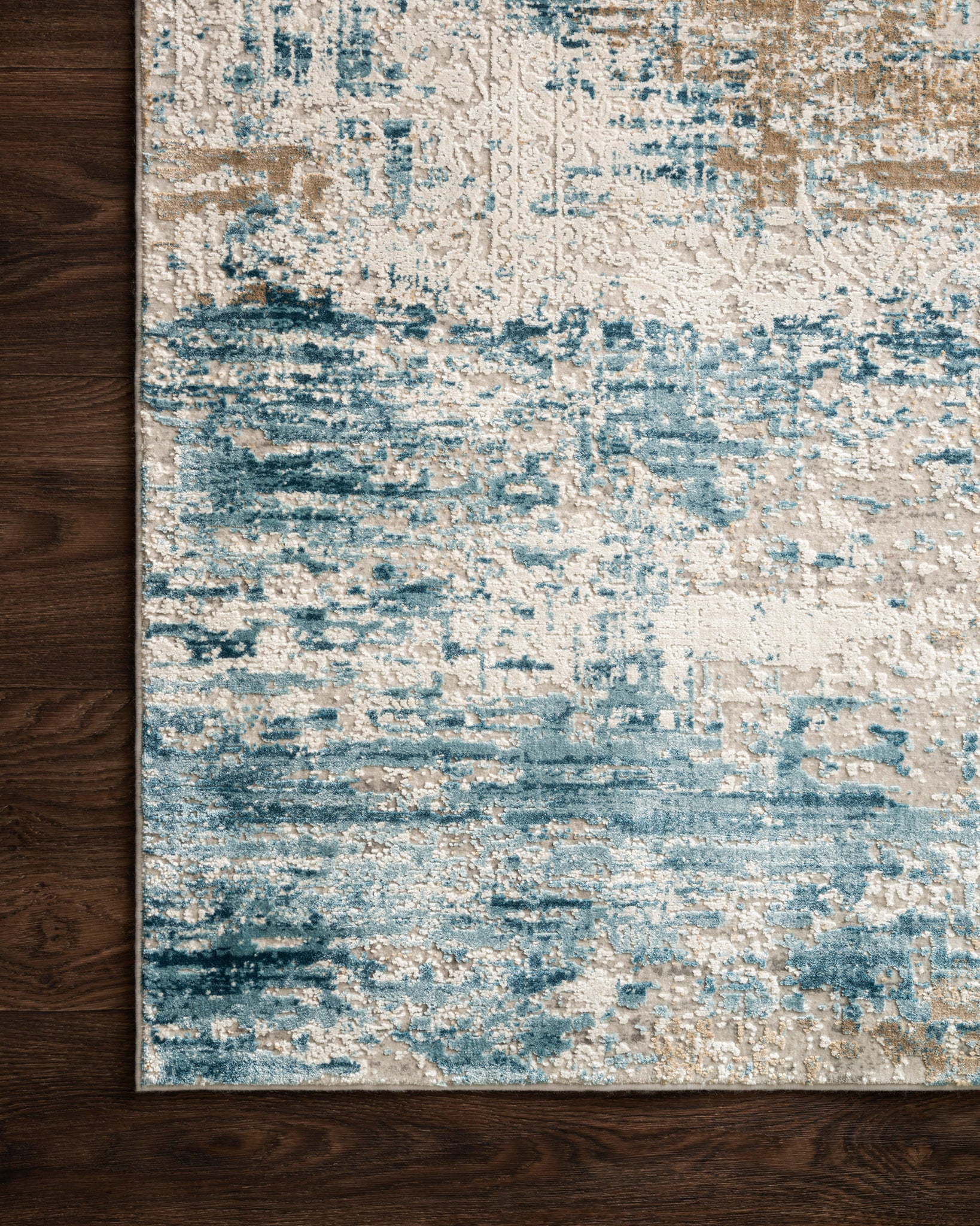 side view of Sienne Ivory / Azure luxury Rug