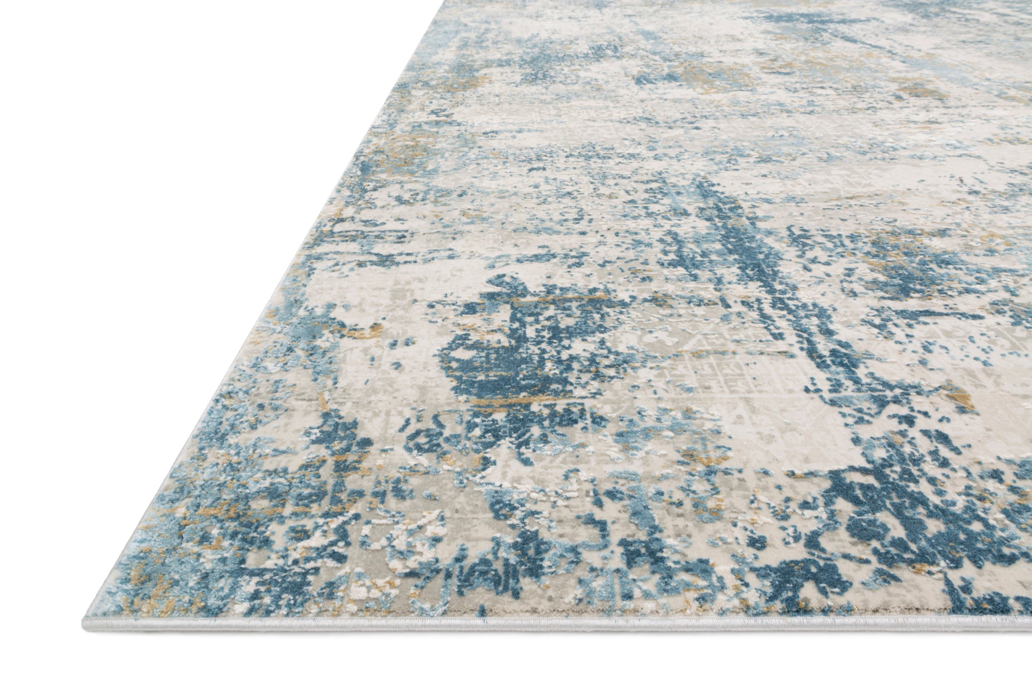 side view of Sienne Grey / Blue luxury Rug