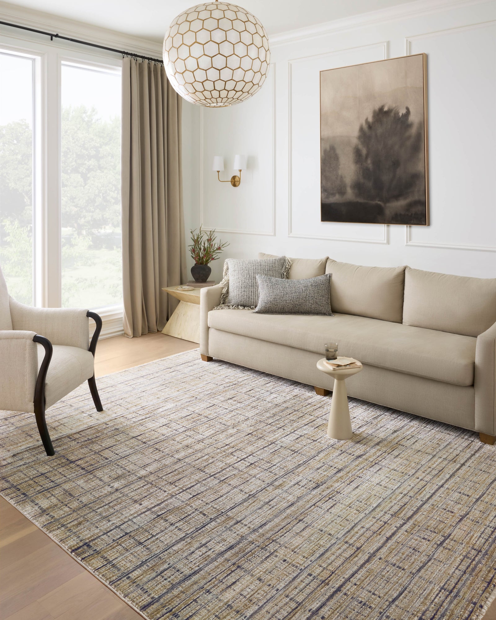 front view of Soho Pebble / Charcoal luxury Rug