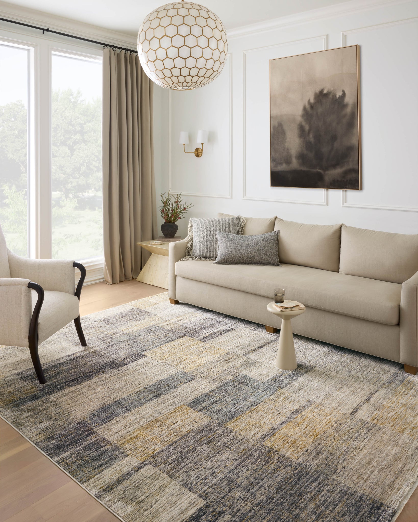 angle view of Soho Grey / Gold luxury Rug