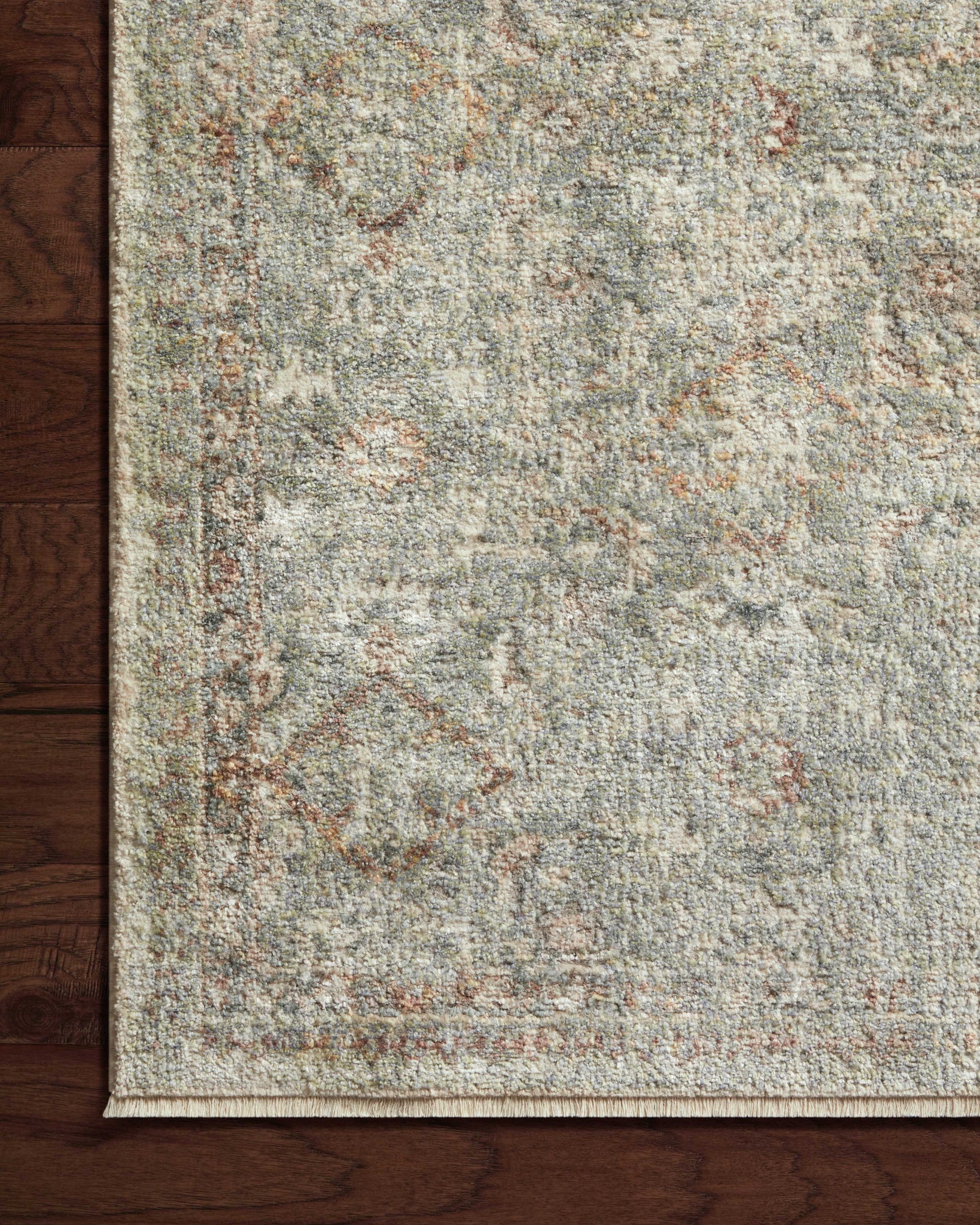 side view of Sonnet Lagoon / Gold luxury Rug