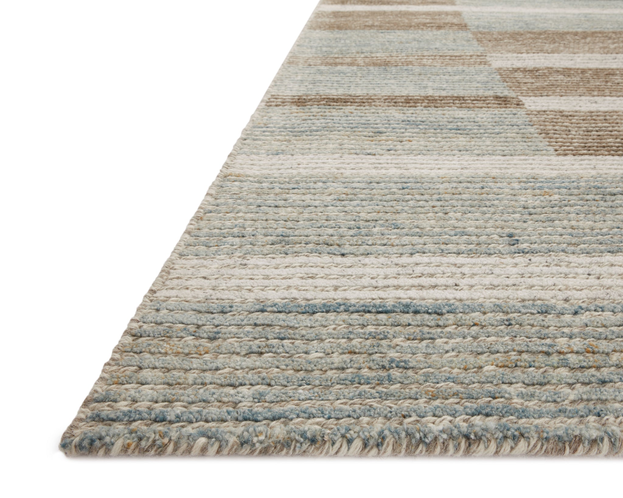 side view of Stiles Tobacco / Lagoon luxury Rug