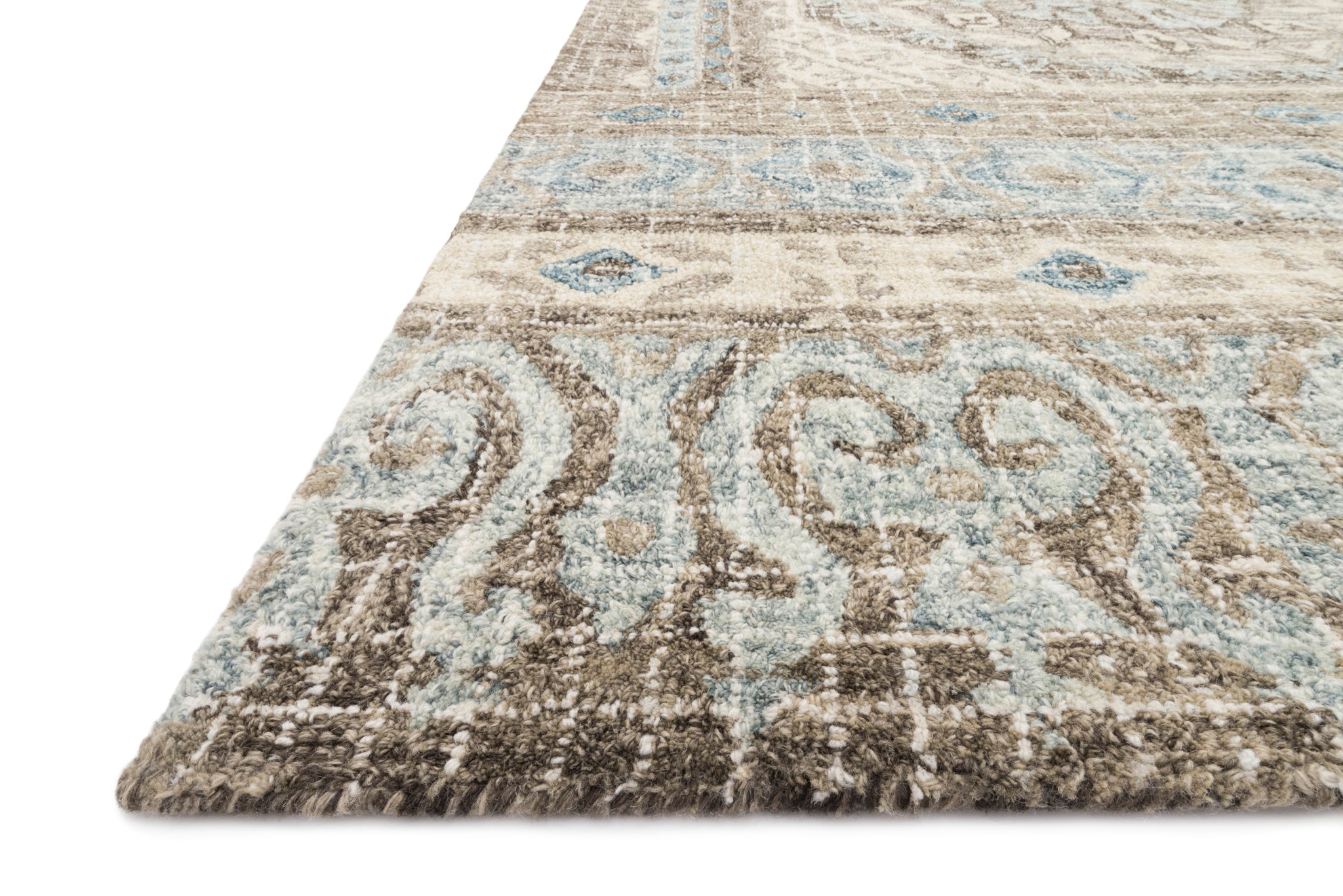 side view of Tatum Stone / Blue luxury Rug
