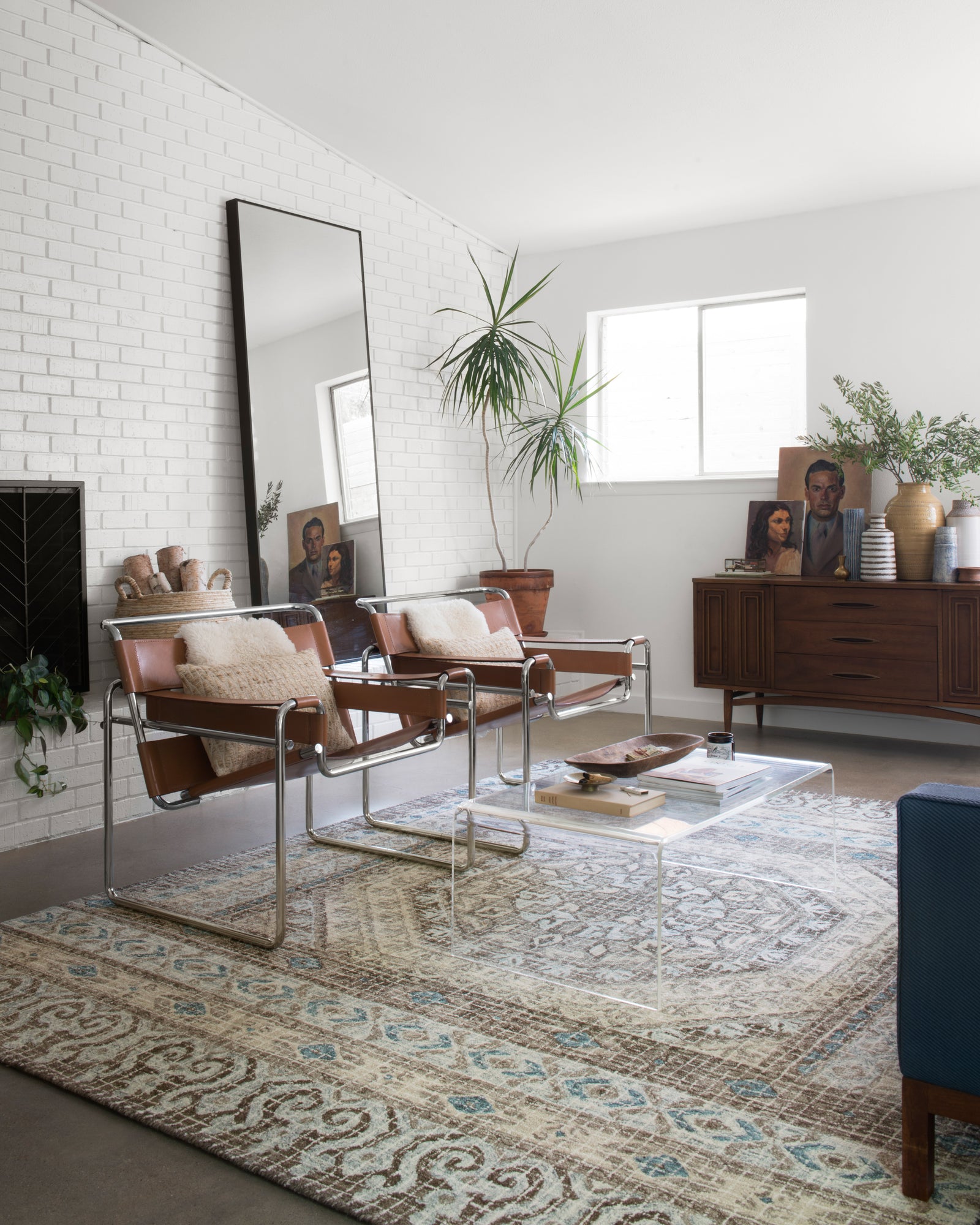 front view of Tatum Stone / Blue luxury Rug