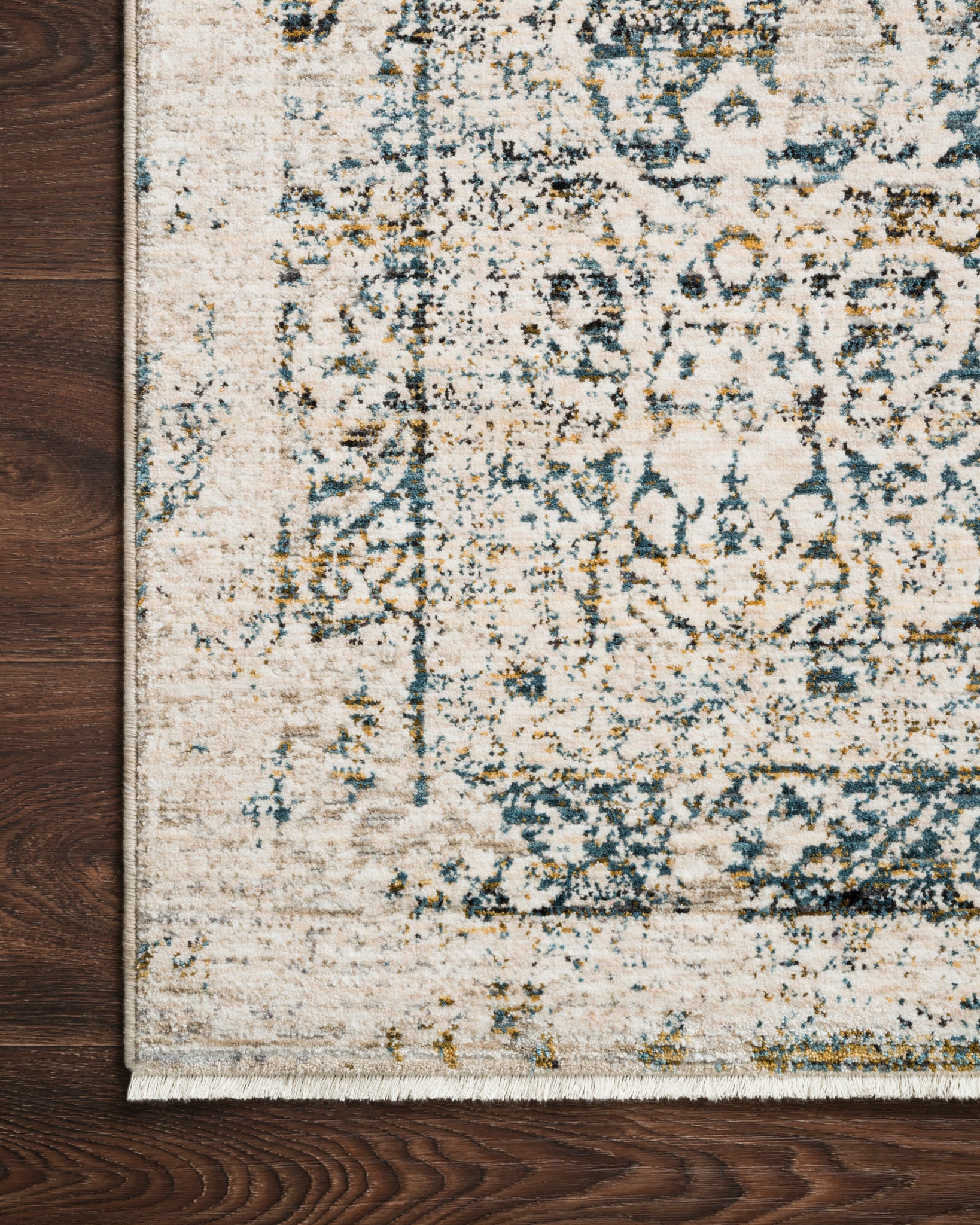 side view of Theia Natural / Ocean luxury Rug