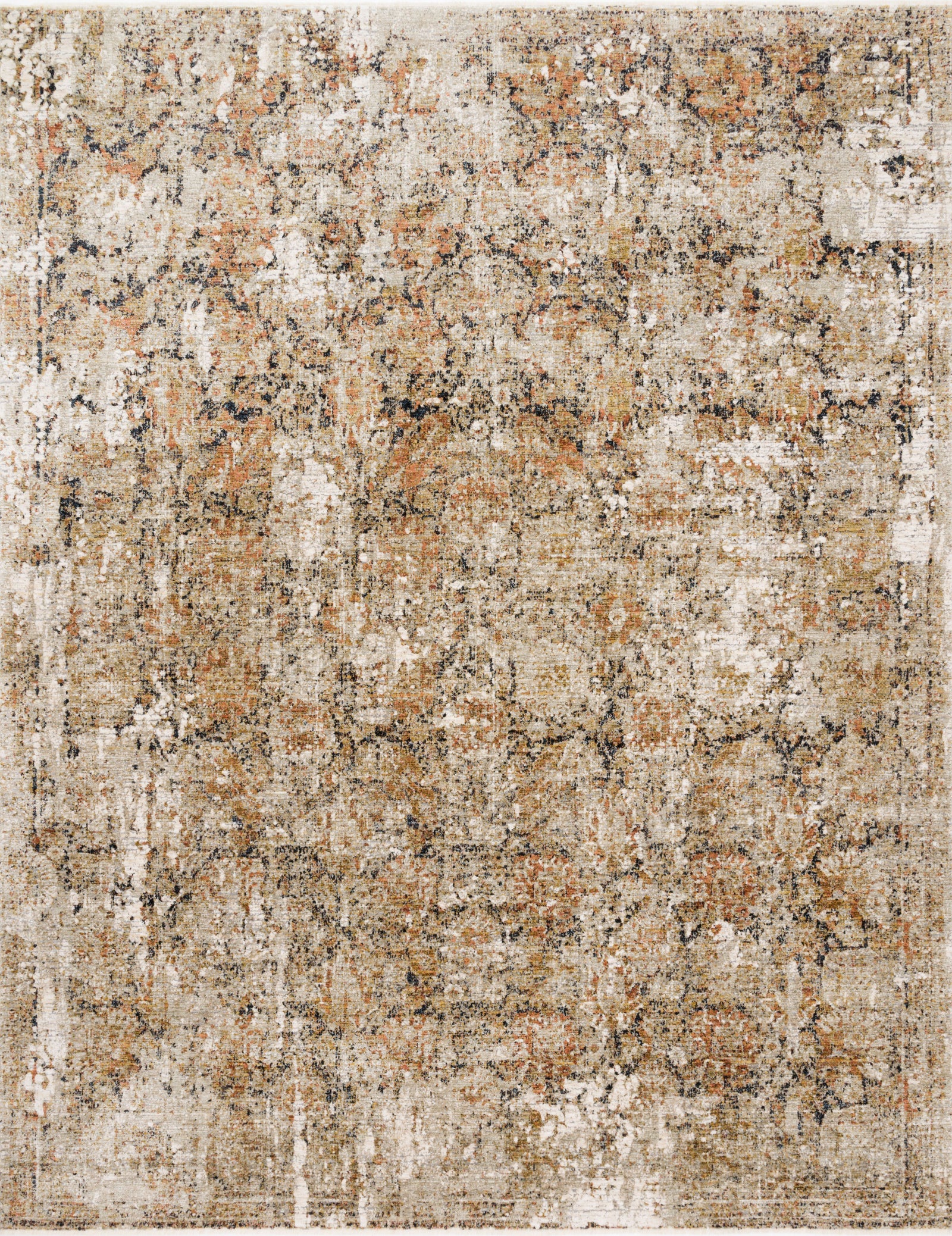 front view of Theia Taupe / Gold luxury Rug