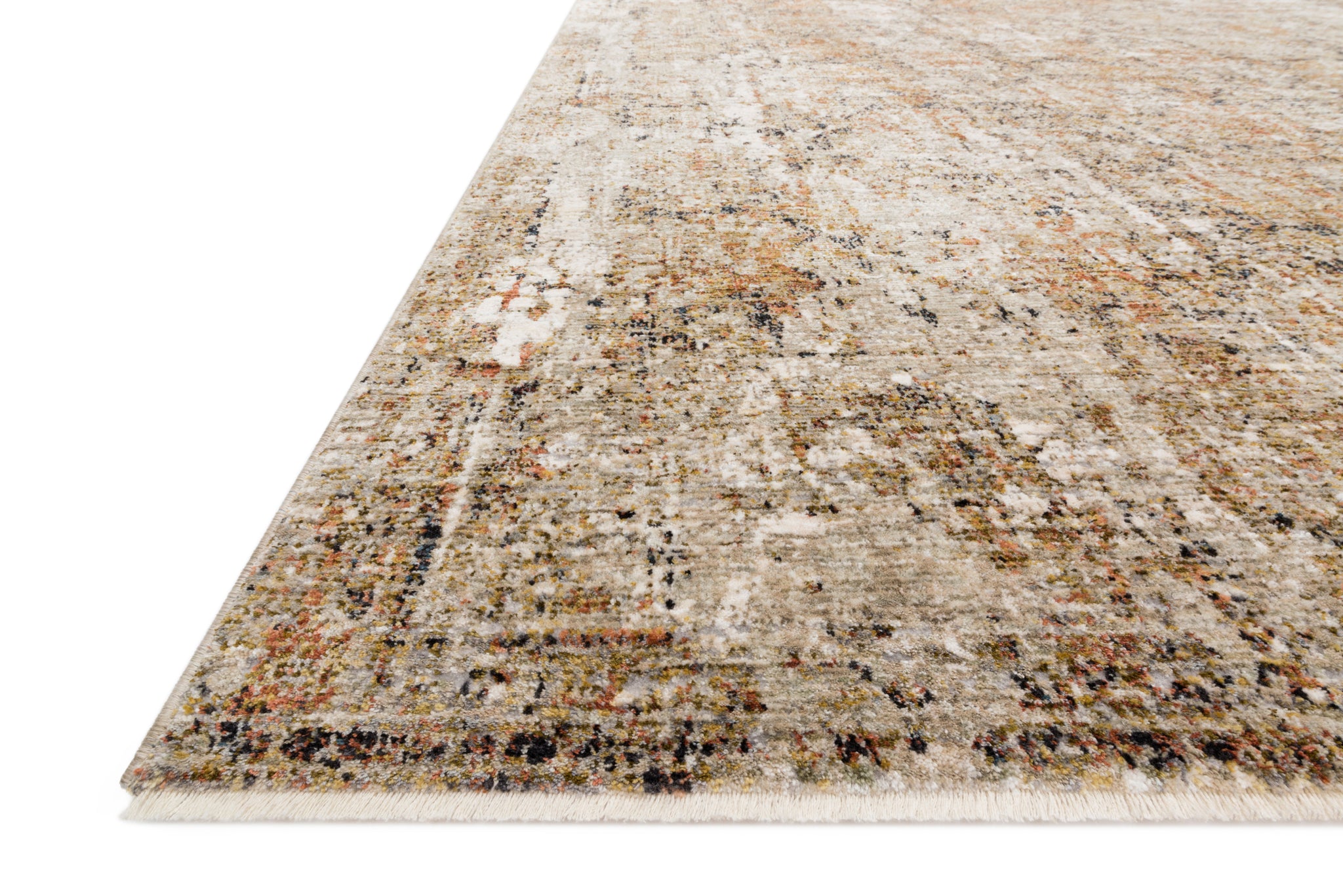 side view of Theia Taupe / Gold luxury Rug