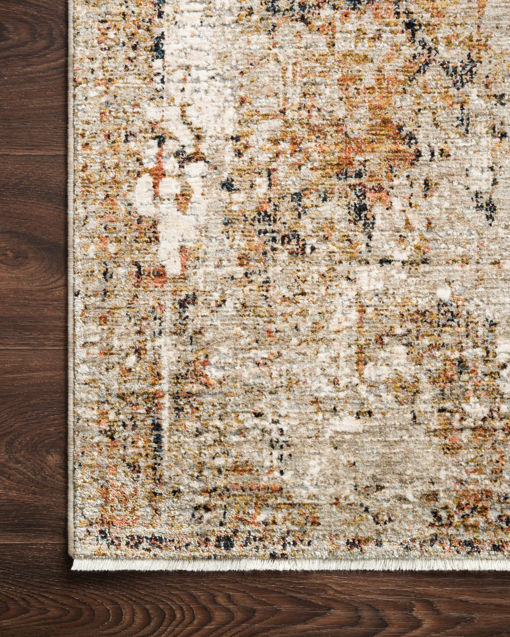 detail view of Theia Taupe / Gold luxury Rug