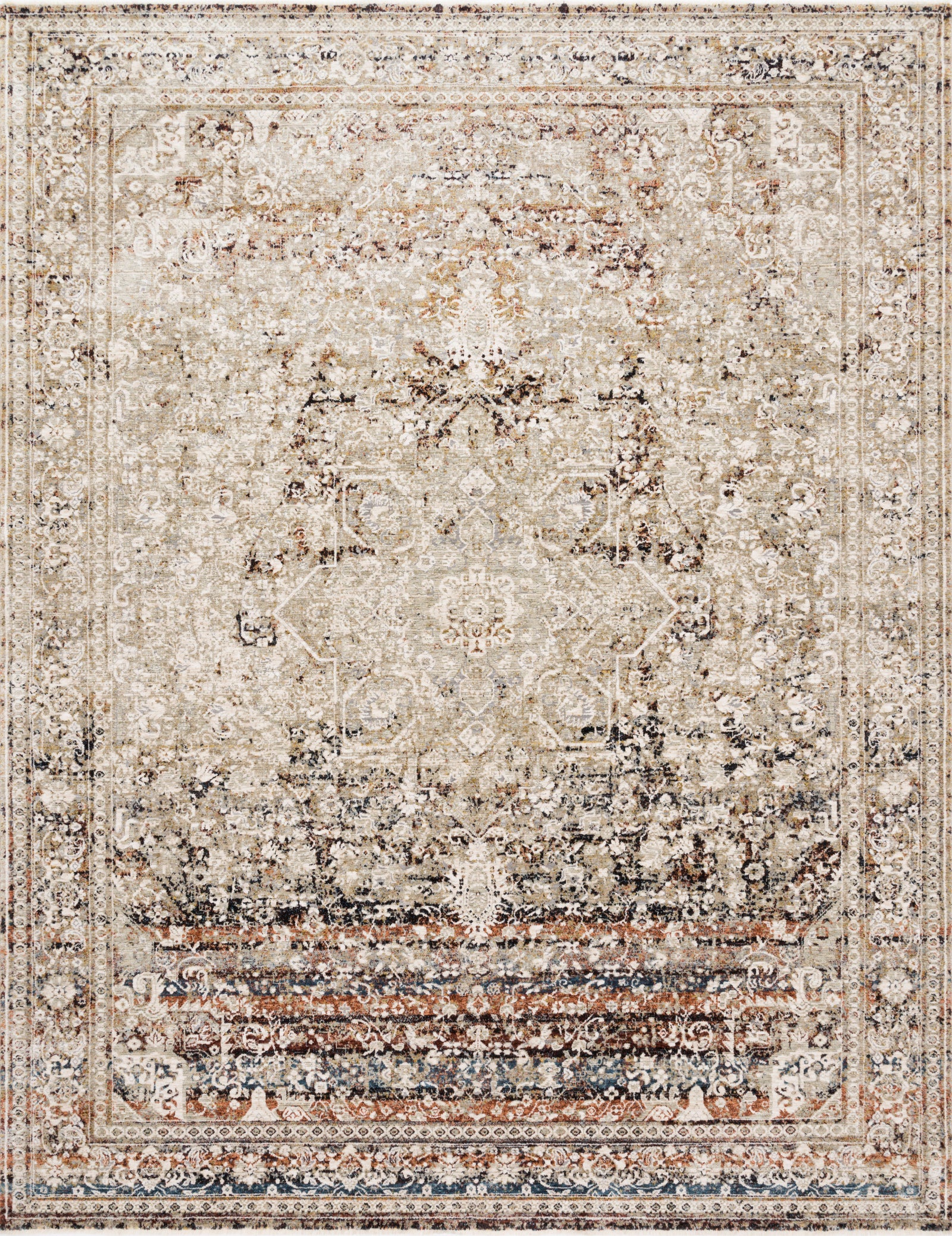 front view of Theia Taupe / Brick luxury Rug