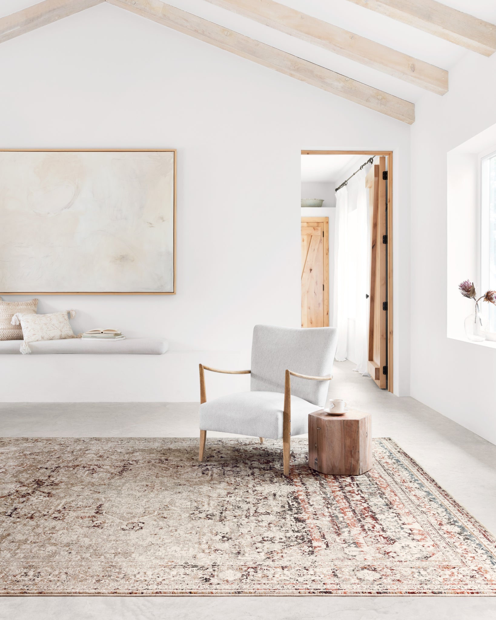 angle view of Theia Taupe / Brick luxury Rug