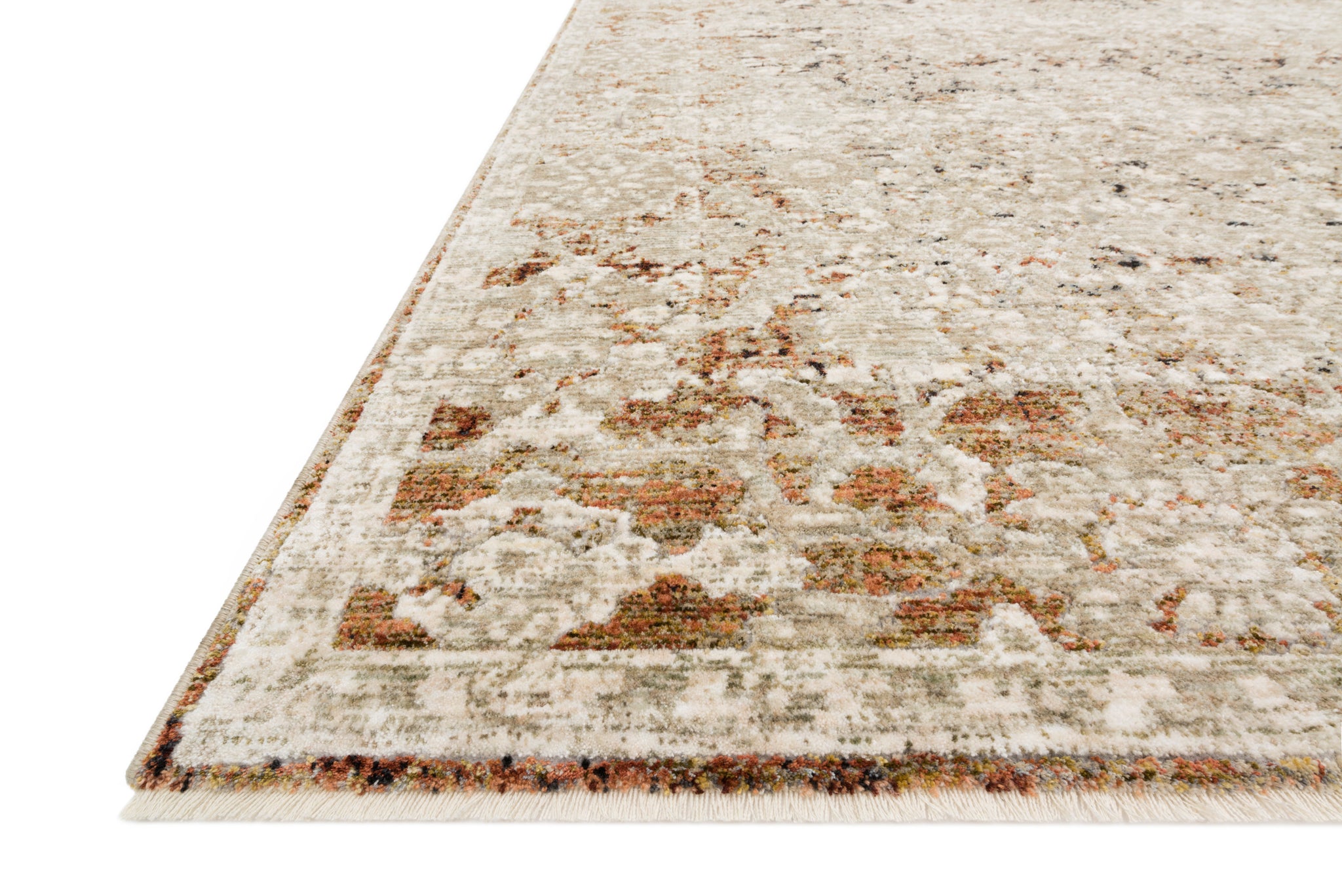 side view of Theia Natural / Rust luxury Rug