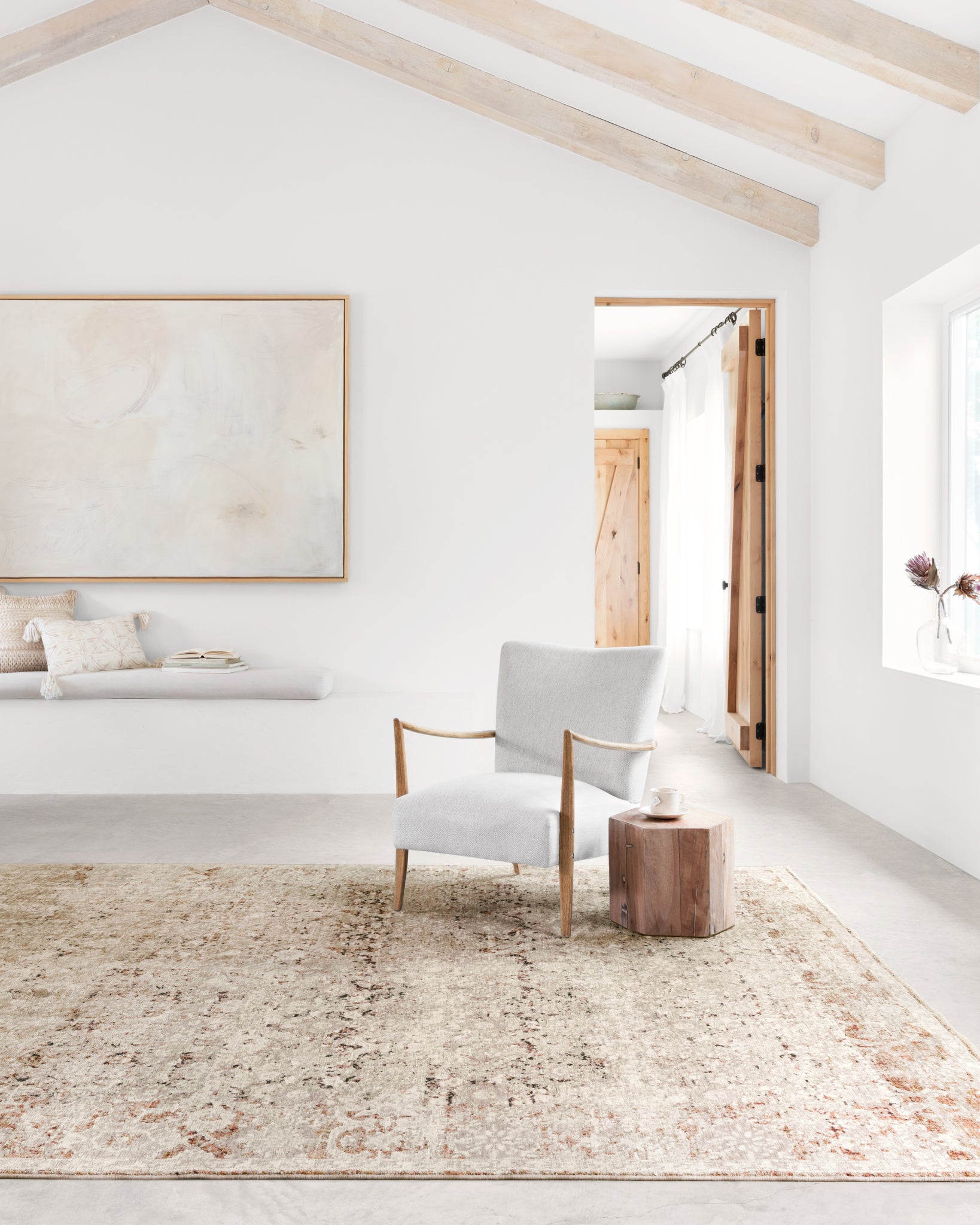 angle view of Theia Natural / Rust luxury Rug