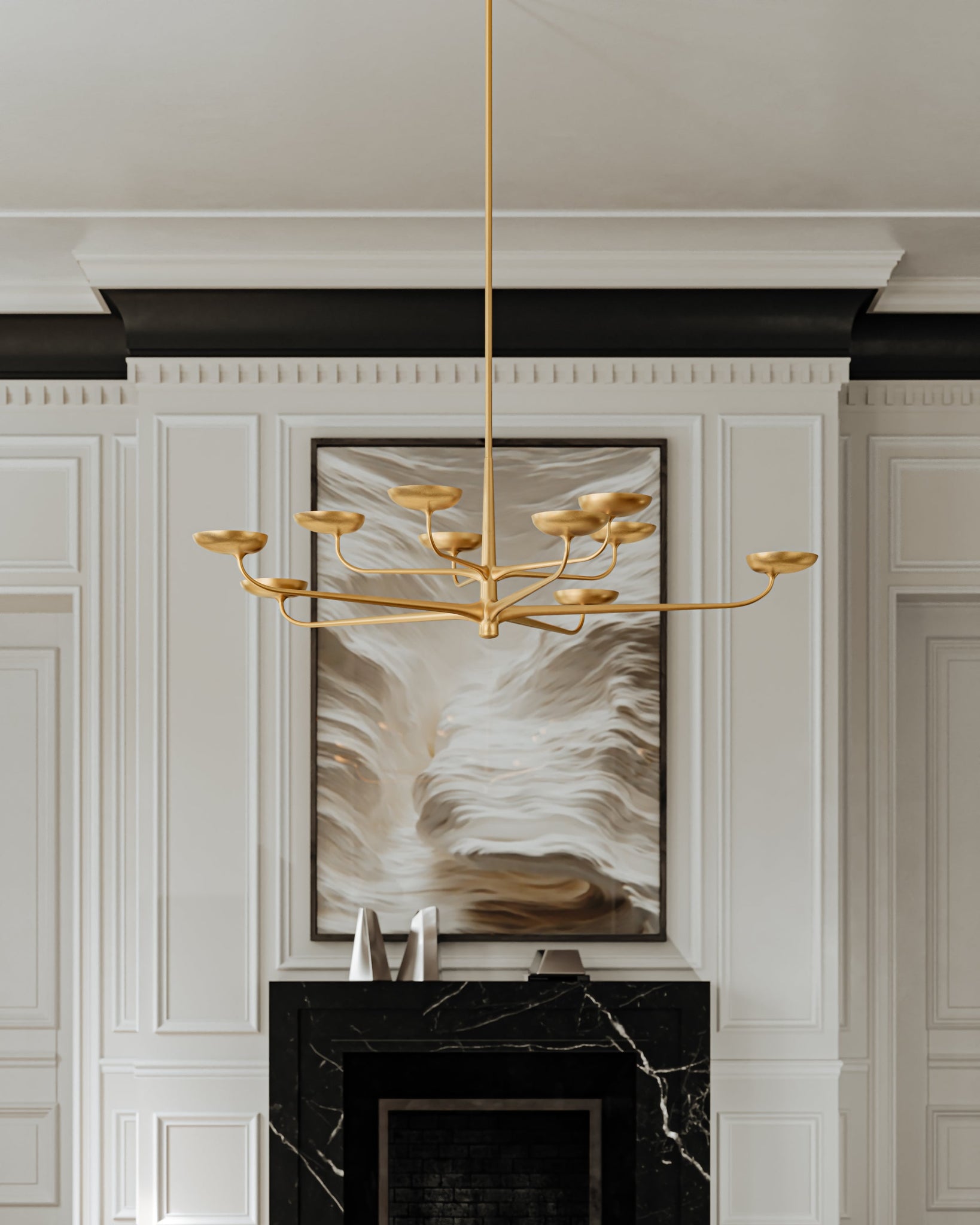 Taormina Chandelier 63" shown from the front to reveal the frame, arms, and shade detail.