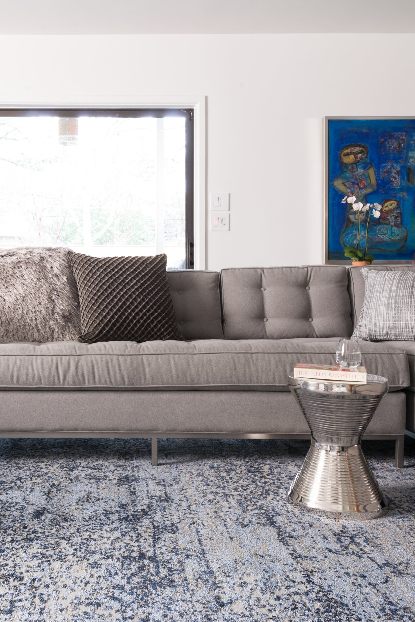 angle view of Viera Lt. Blue / Grey luxury Rug