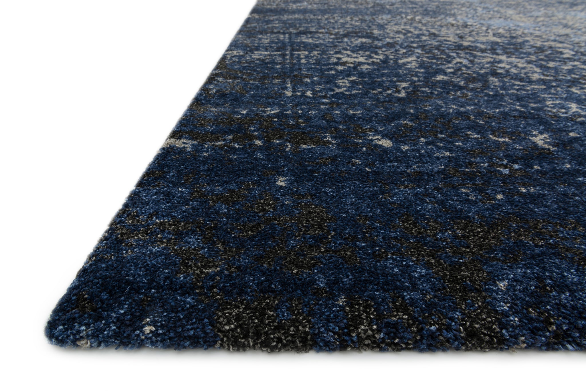 angle view of Viera Grey / Navy luxury Rug