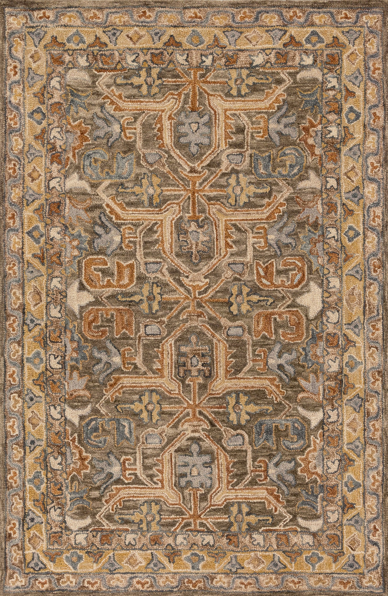 front view of Manfred Charcoal / Dove luxury Rug