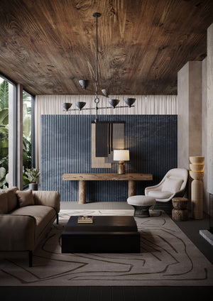 Terron Table Lamp 17" styled in a curated console for warm, layered light at Laurie Yapp Home.