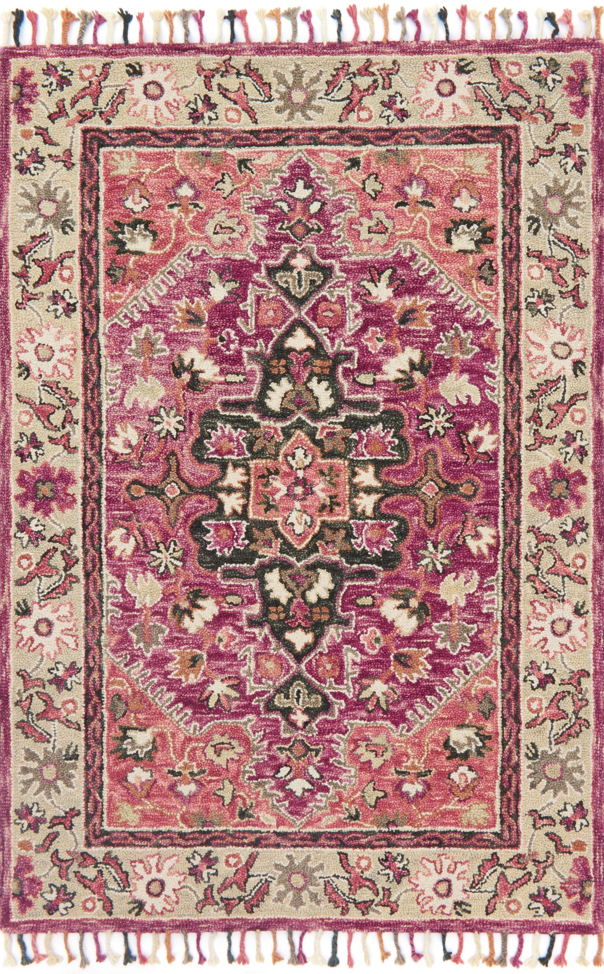 front view of Zharah Raspberry / Taupe luxury Rug